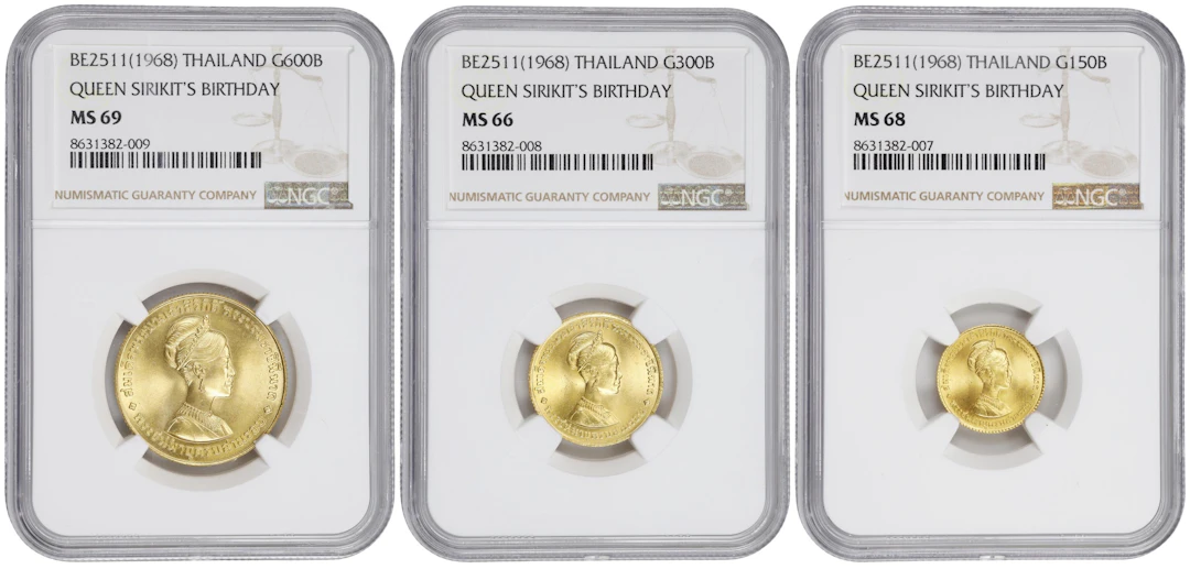 THAILAND. Gold Denomination Set (3 Pieces), BE 2511 (1968). Rama IX.