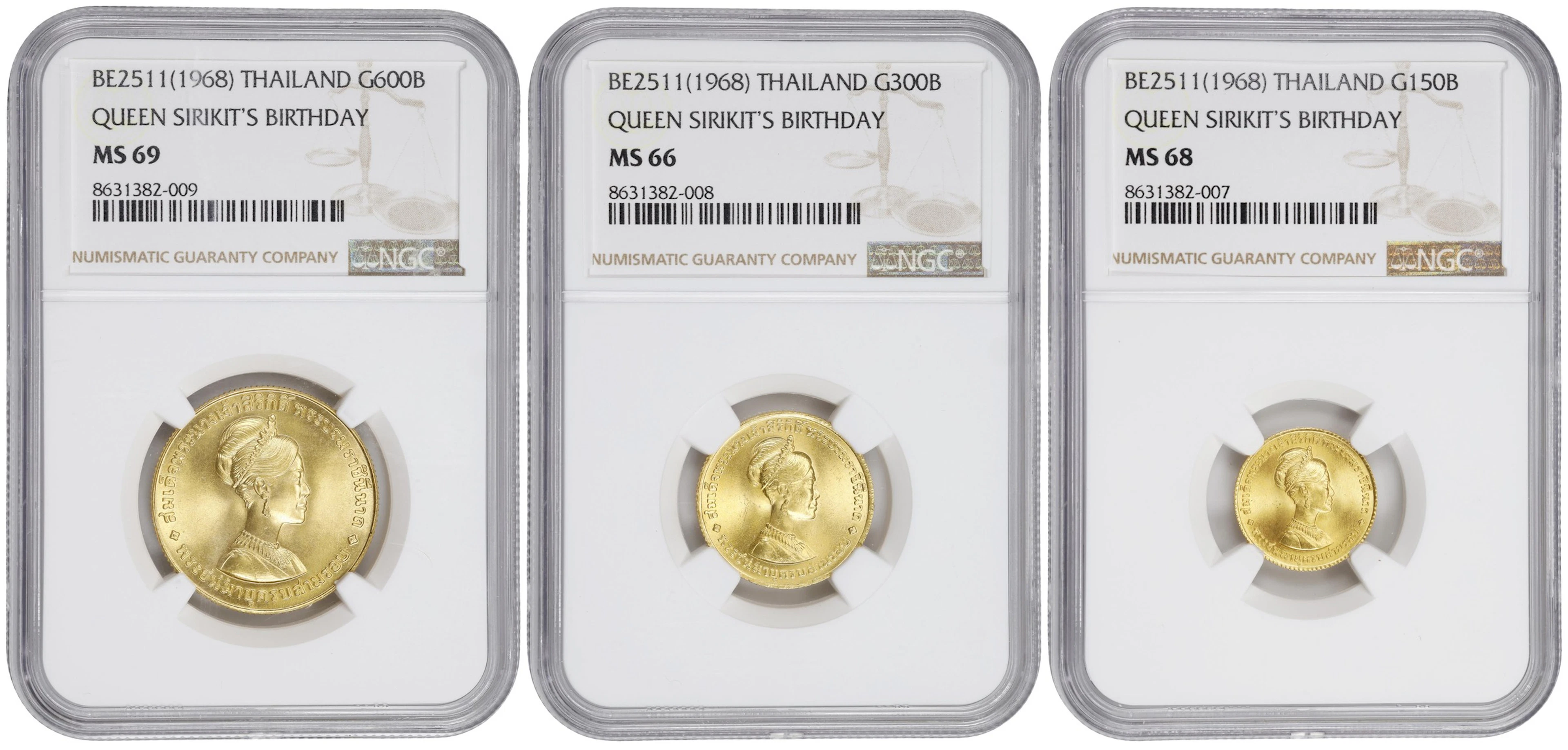 THAILAND. Gold Denomination Set (3 Pieces), BE 2511 (1968). Rama IX.