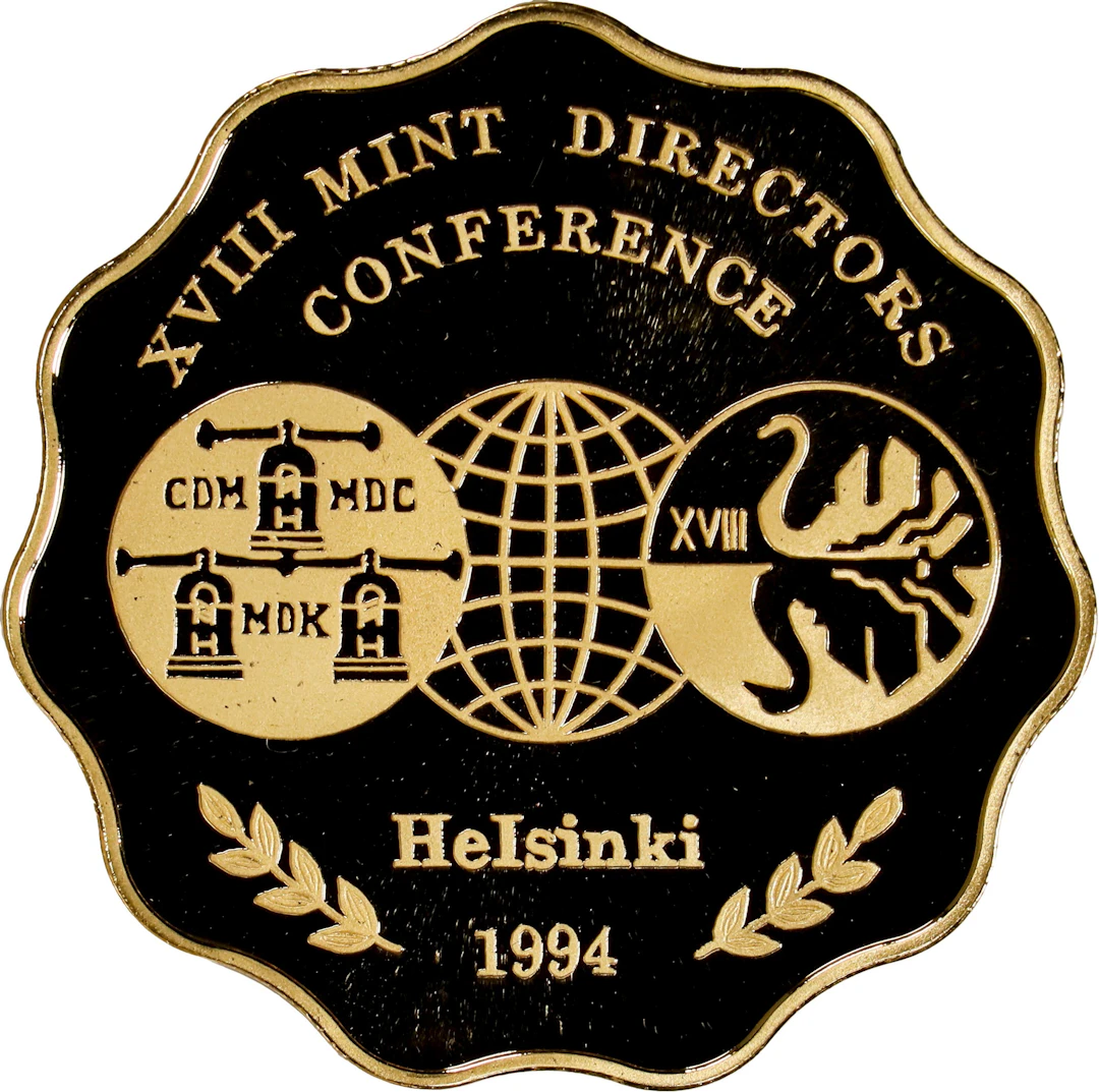 (t) CHINA. XVIII Mint Directors Conference Gilt Copper Medal, 1994. GEM PROOF.