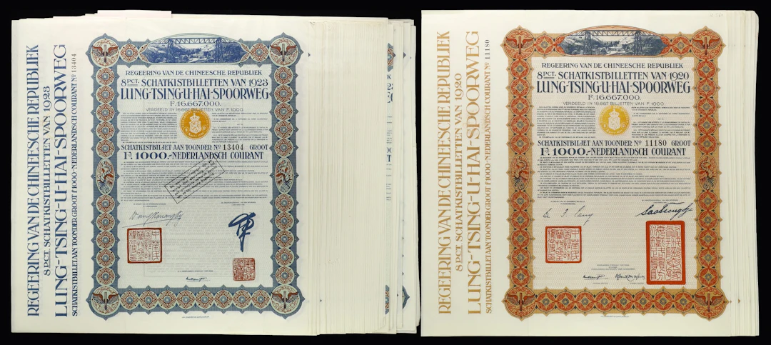 CHINA--REPUBLIC. Lot of (32). 1923 8% Republic of the Chinese Republic