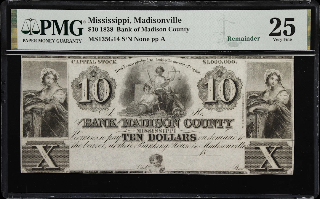 Madisonville, Mississippi. Bank of Madison County. 18xx $10. PMG Very