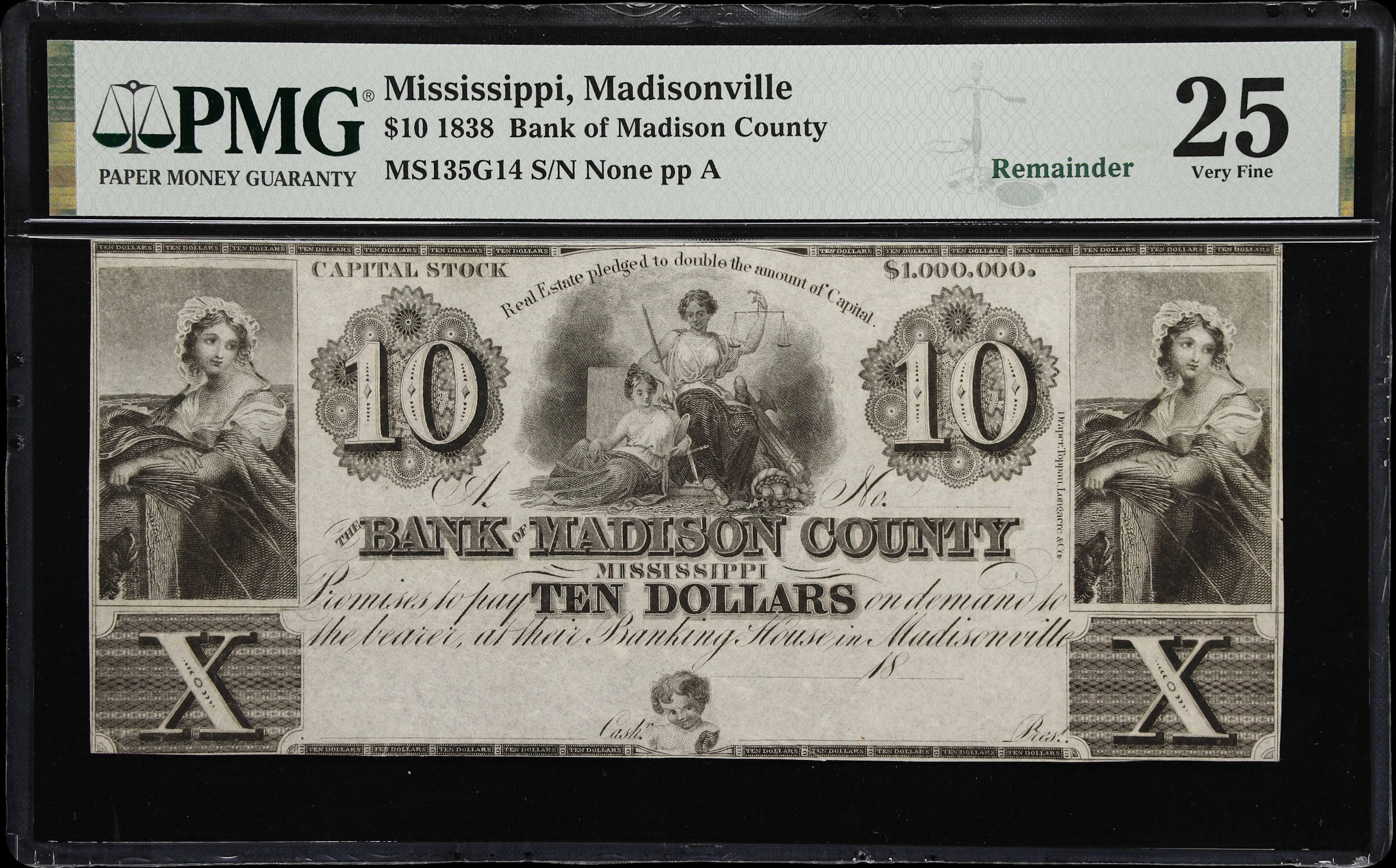 Madisonville, Mississippi. Bank of Madison County. 18xx $10. PMG Very