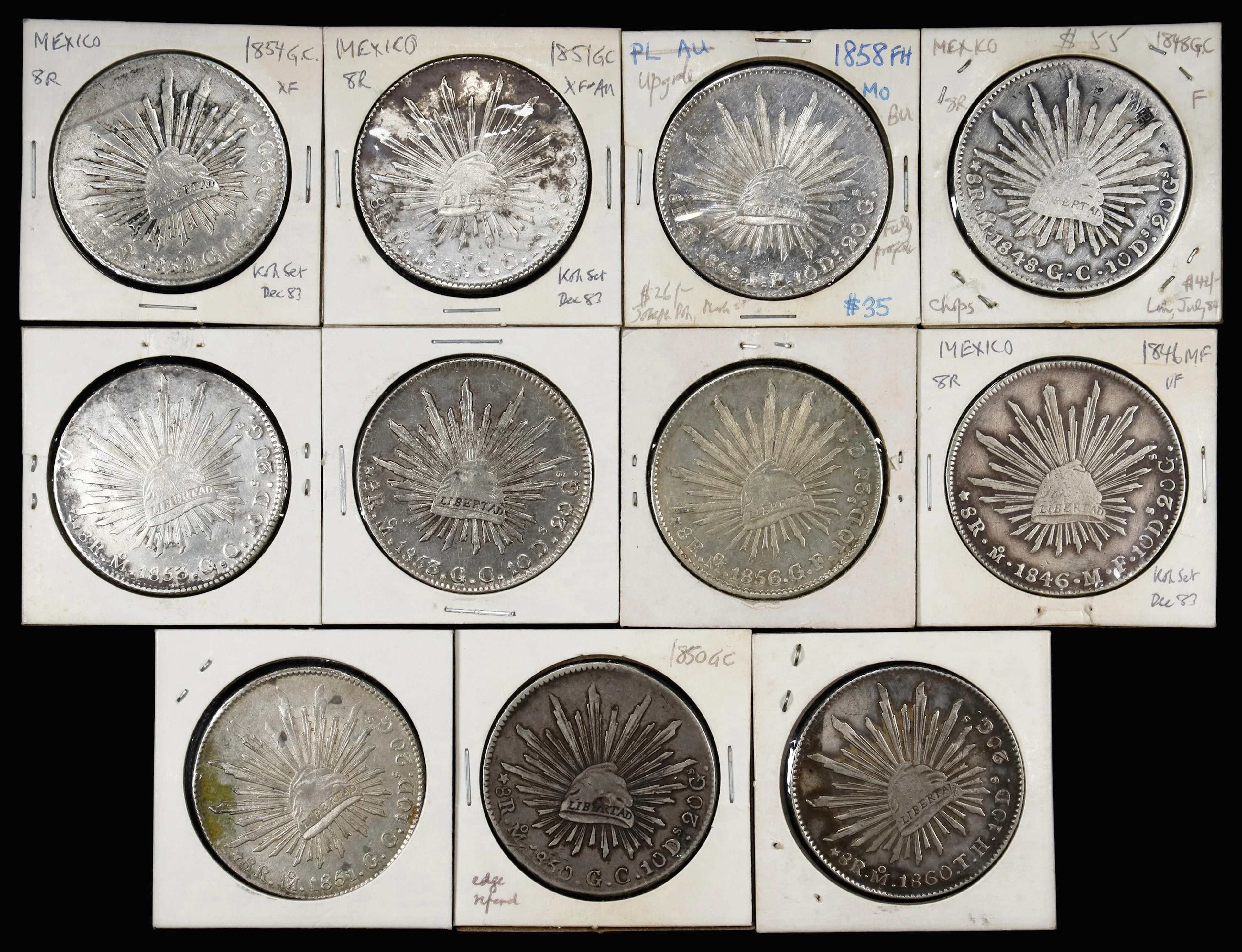 MEXICO. Group of 8 Reales (12 Pieces), 1846-60. Mexico City Mint.