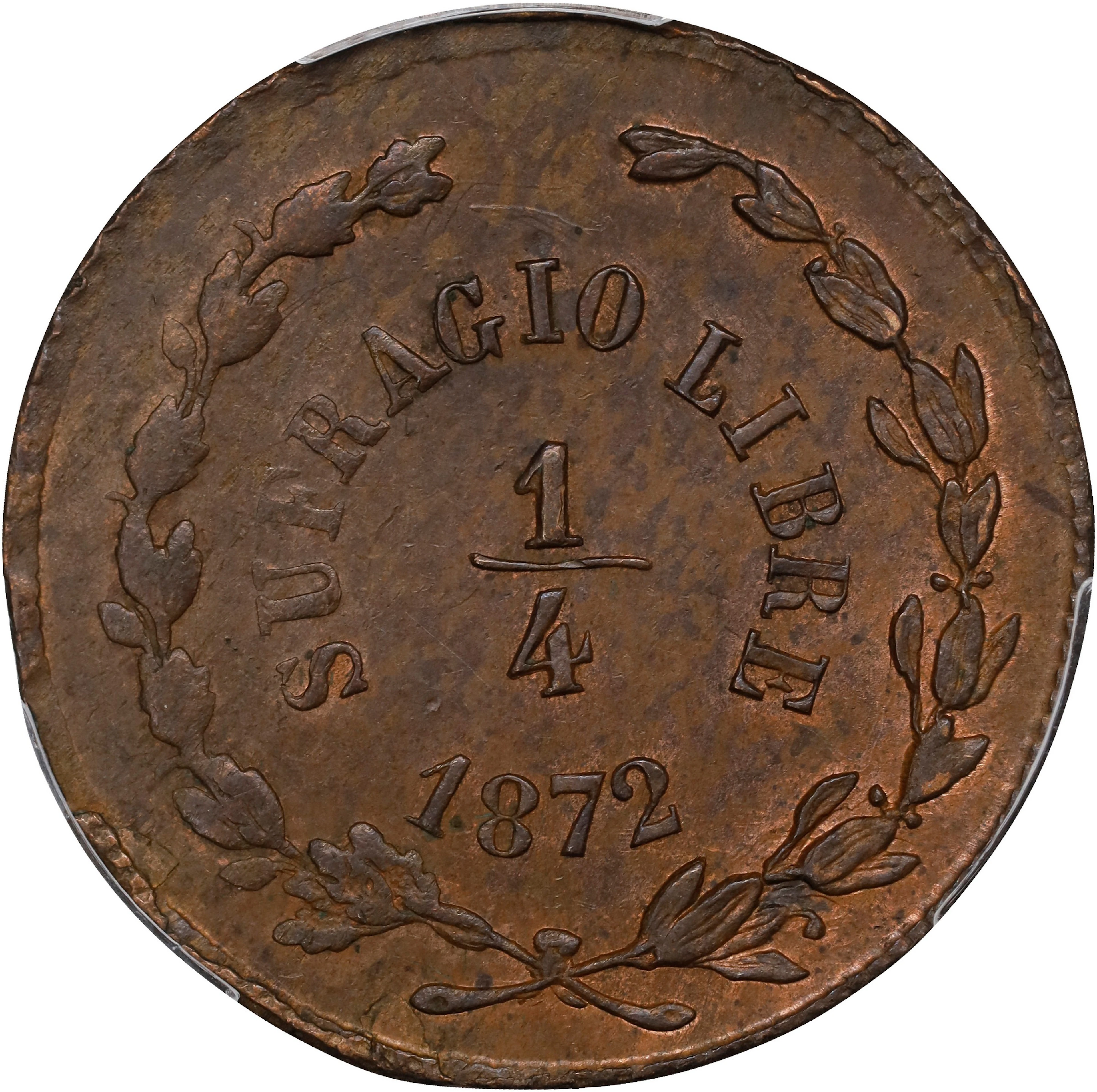 MEXICO. Durango. 1/4 Real, 1872. PCGS MS-62 Brown.