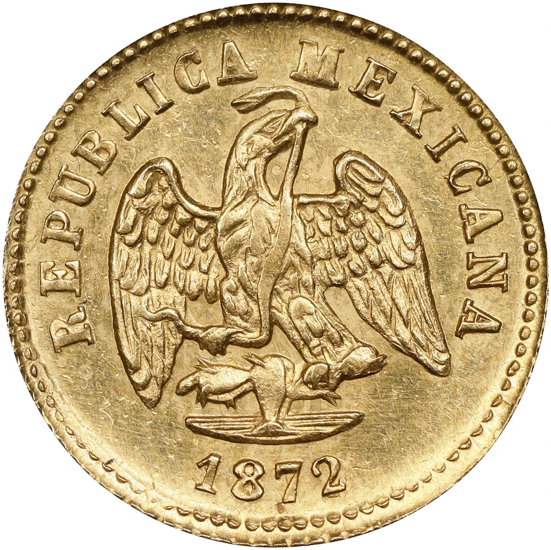 MEXICO. Gold Peso, 1872-Mo M/C. Mexico City Mint. ABOUT UNCIRCULATED