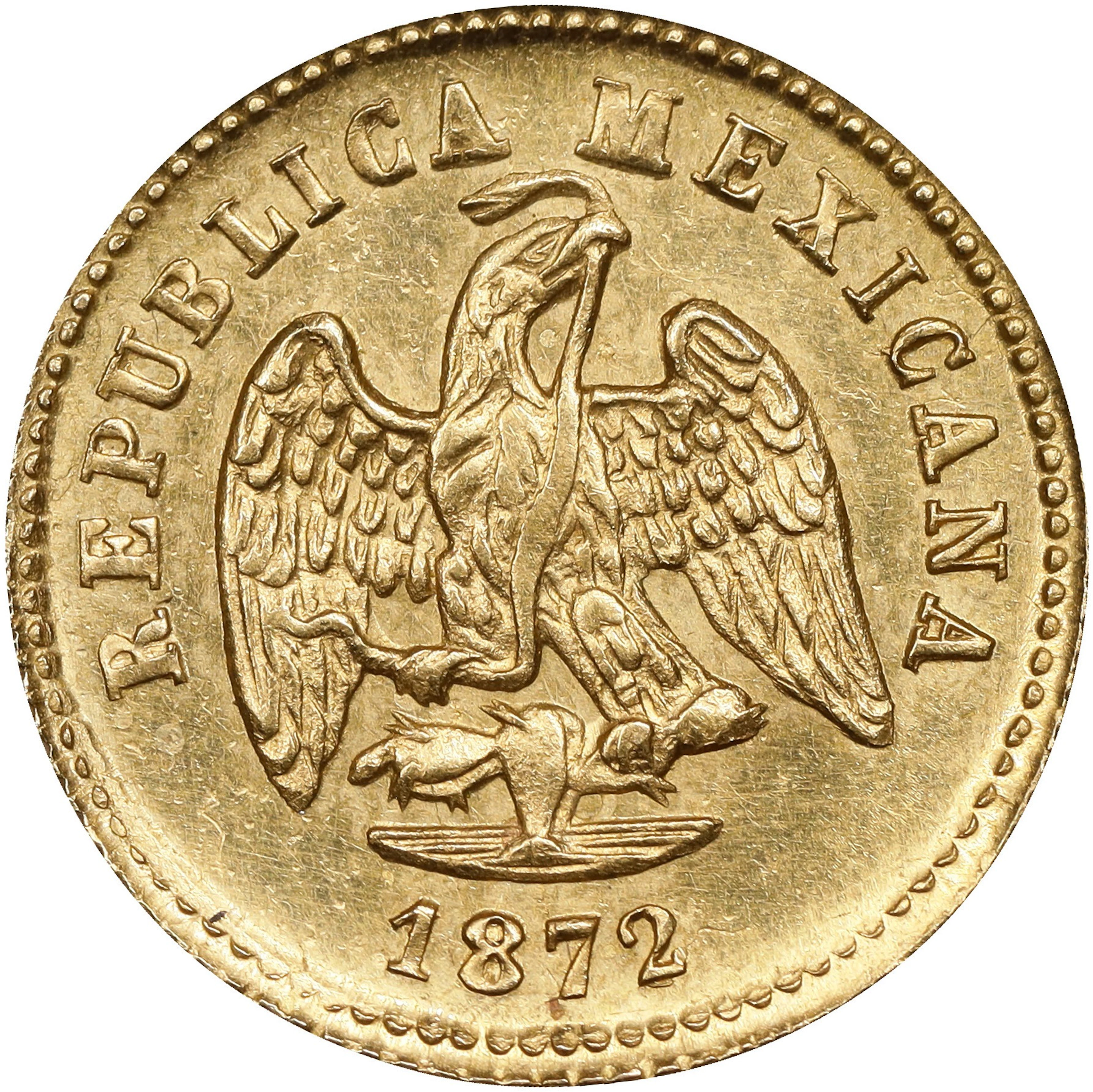 MEXICO. Gold Peso, 1872-Mo M/C. Mexico City Mint. ABOUT UNCIRCULATED