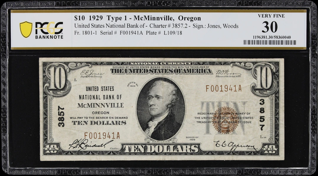 McMinnville, Oregon. $10 1929 Ty. 1. Fr. 1801-1. United States NB.