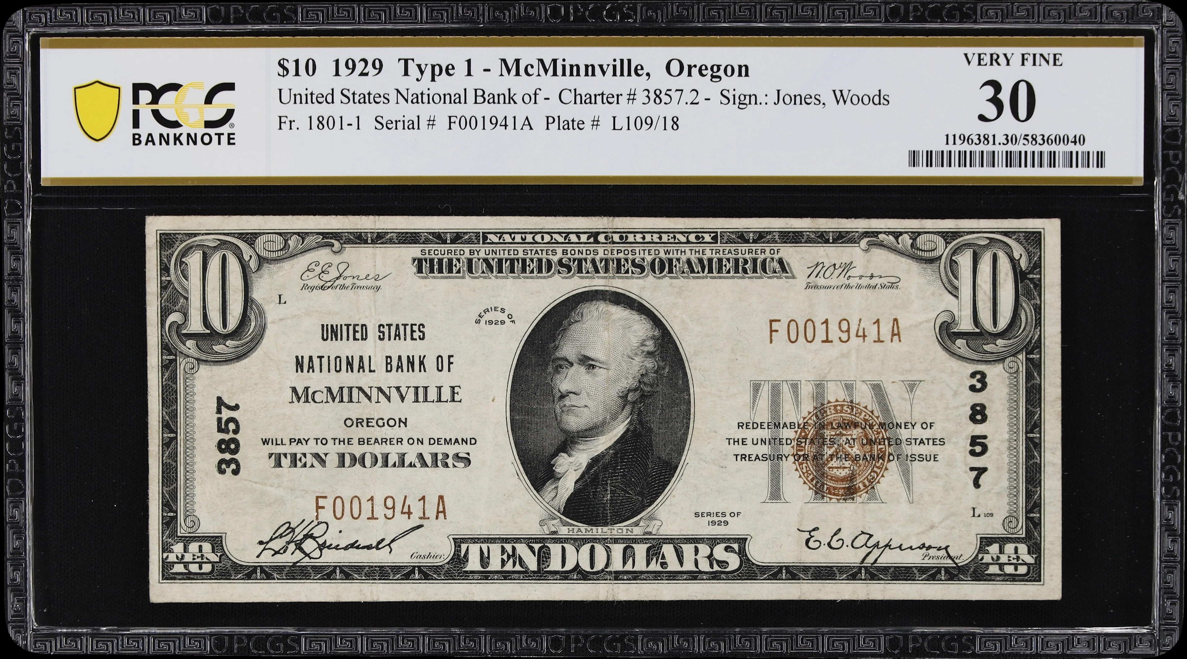 McMinnville, Oregon. $10 1929 Ty. 1. Fr. 1801-1. United States NB.