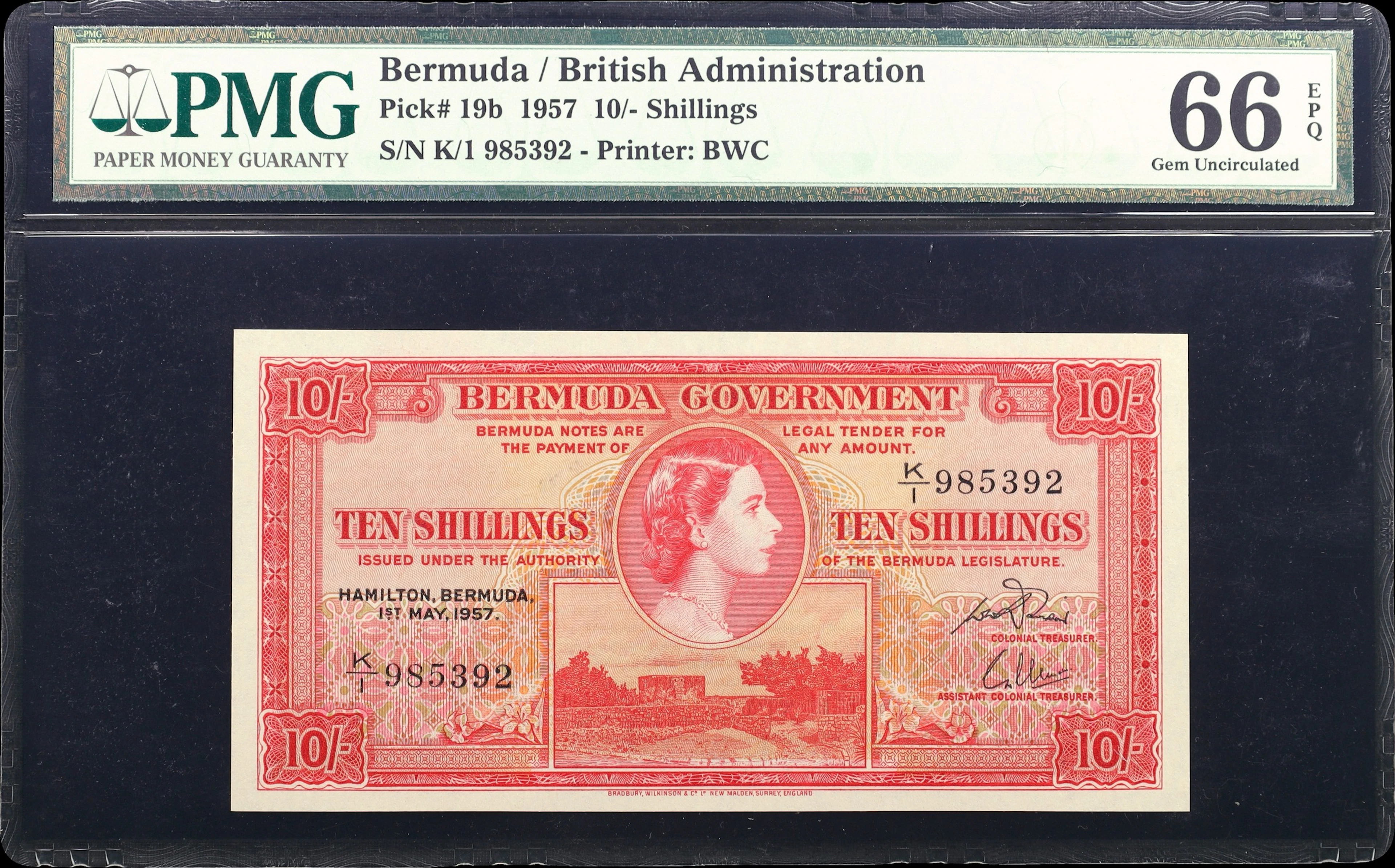 BERMUDA. Bermuda Government. 10 Shillings, 1.5.1957. P-19b. PMG Gem