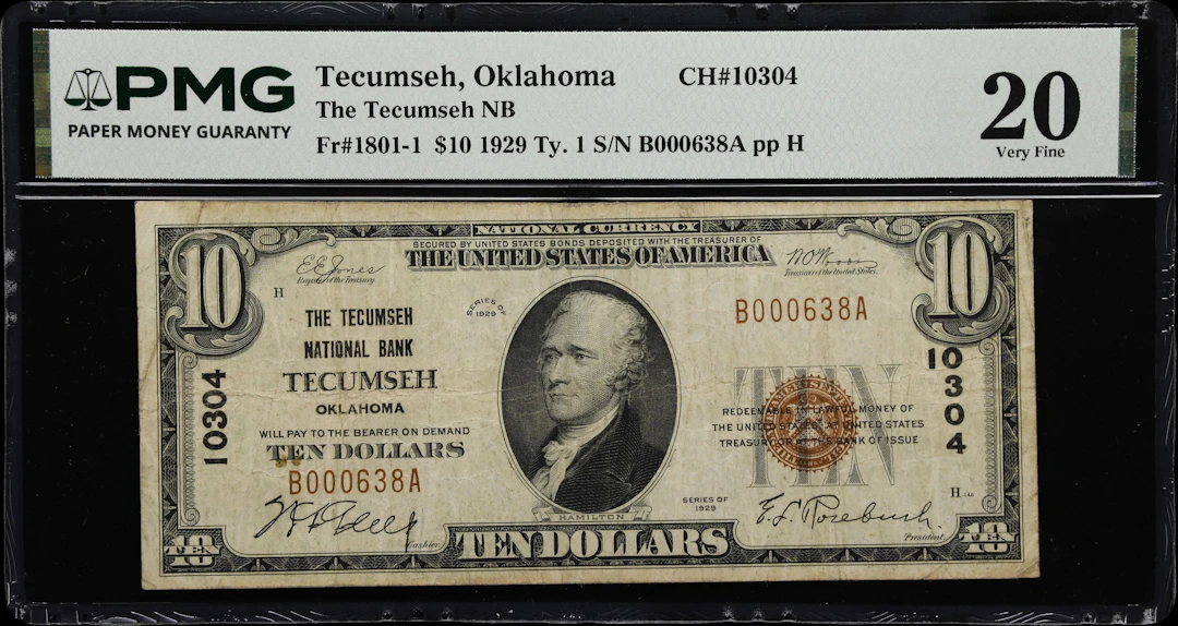 Tecumseh, Oklahoma. $10 1929 Ty. 1. Fr. 1801-1. Tecumseh NB. Charter