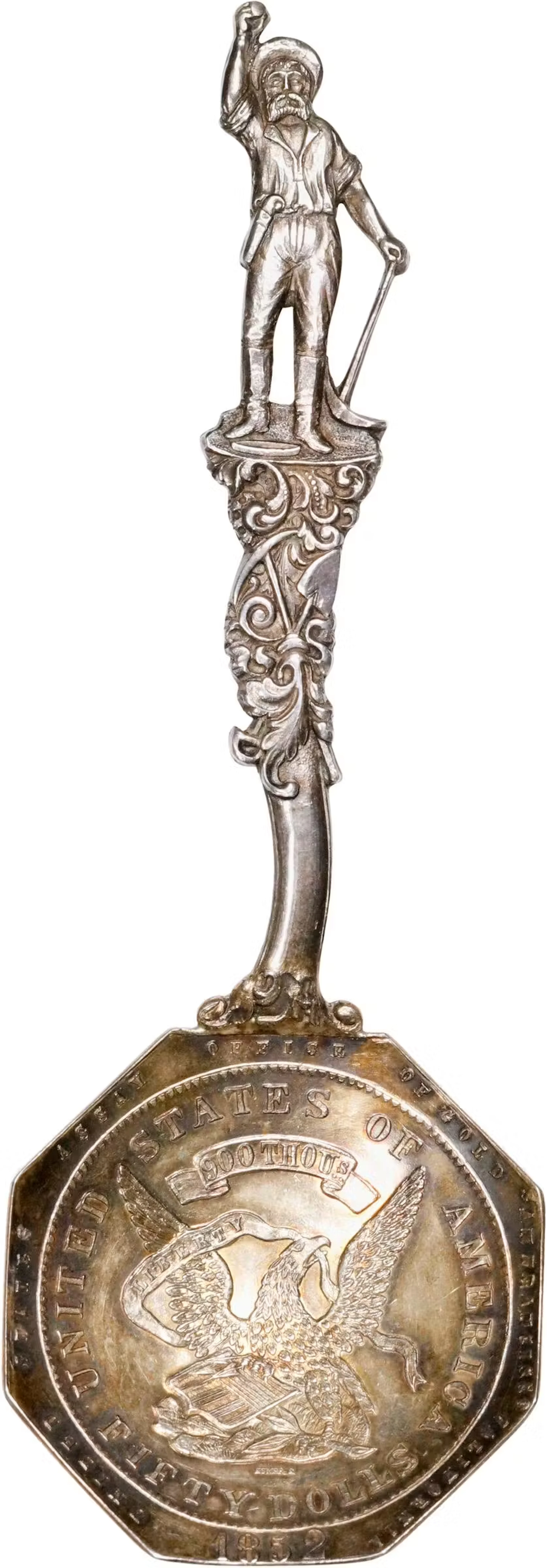 "1852" The Happy Miner Souvenir Spoon Made with a Replica Octagonal