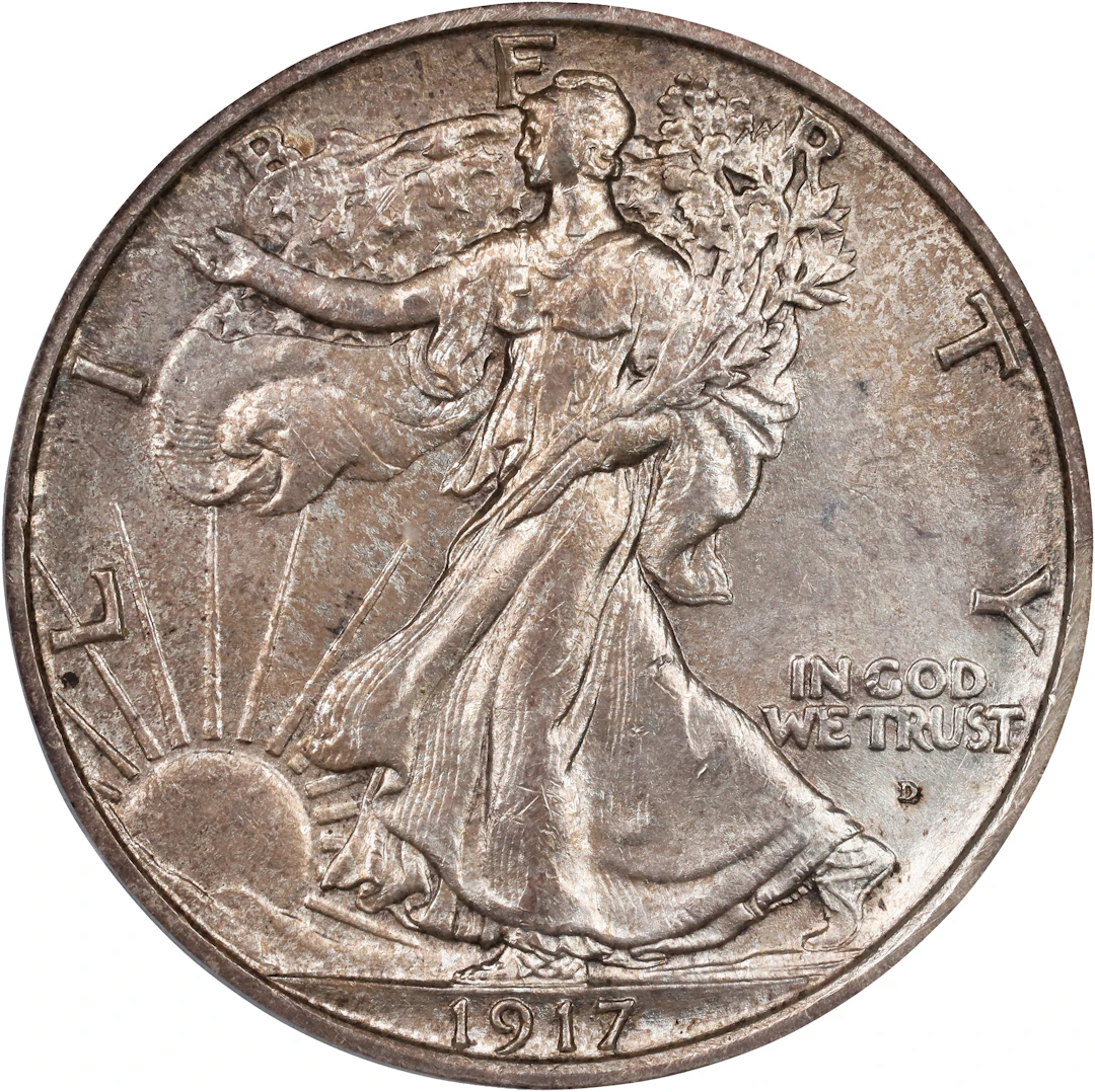 1917-D Walking Liberty Half Dollar. Obverse Mintmark. MS-64 (PCGS).