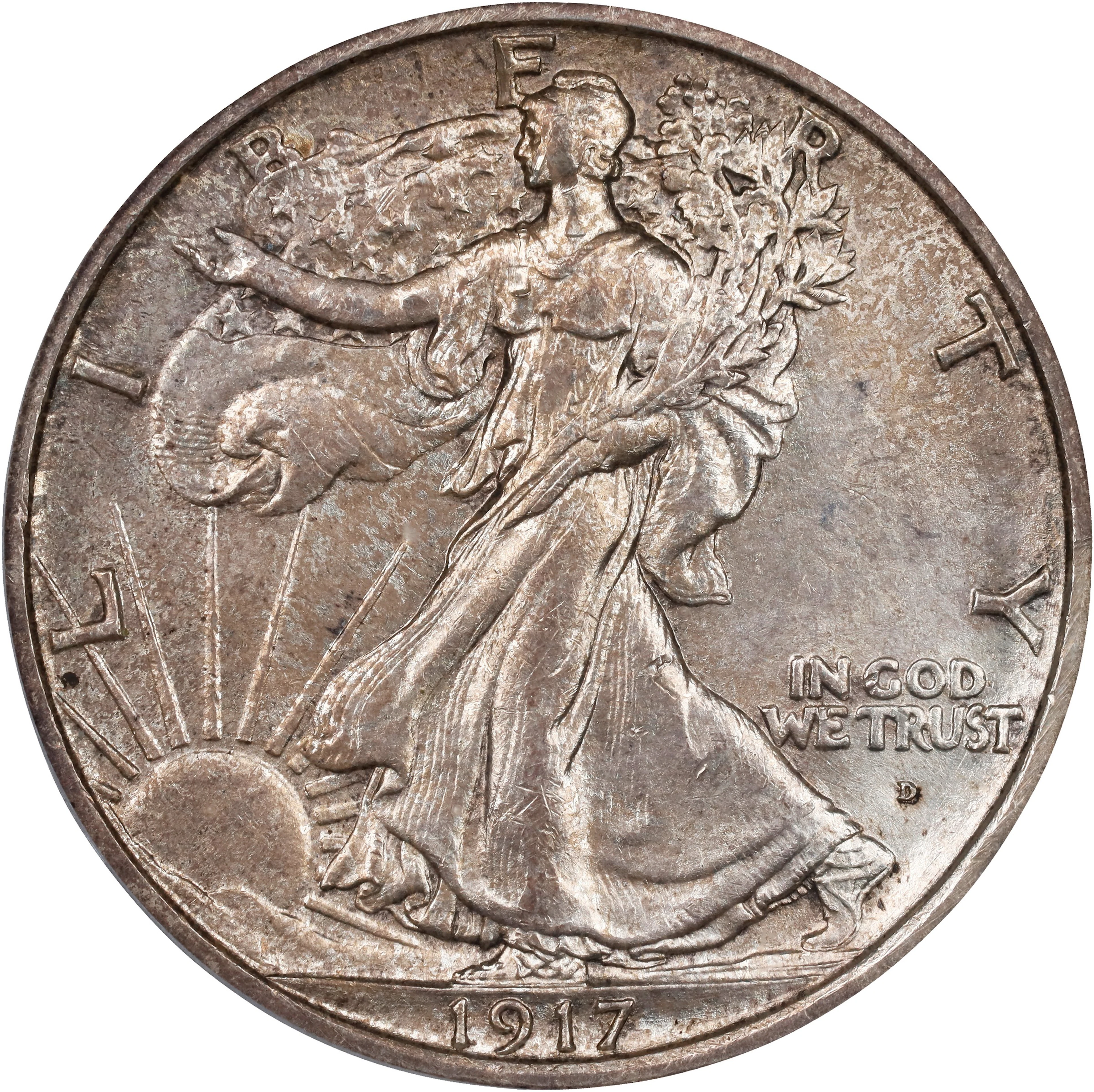 1917-D Walking Liberty Half Dollar. Obverse Mintmark. MS-64 (PCGS).