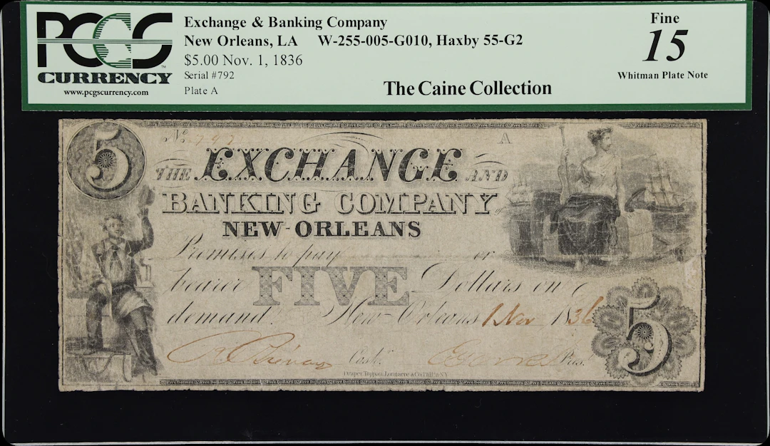 New Orleans, Louisiana. Exchange & Banking Company. 1836 $5. PCGS