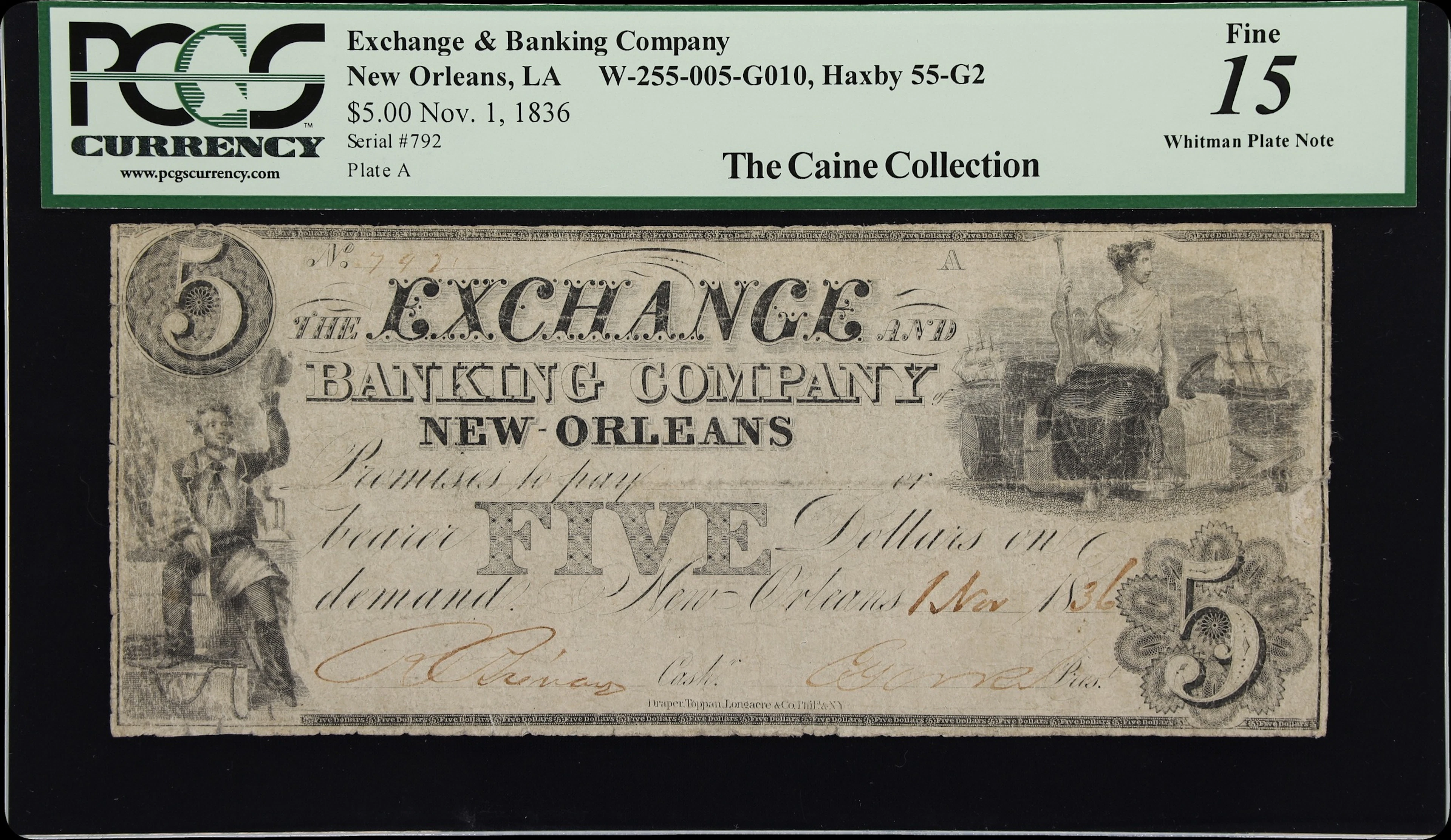 New Orleans, Louisiana. Exchange & Banking Company. 1836 $5. PCGS