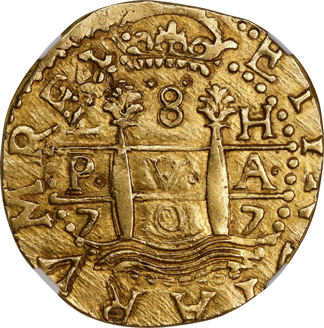(◊) PERU. Cob 8 Escudos, 1707-L H. Lima Mint. Philip V. NGC AU-58.