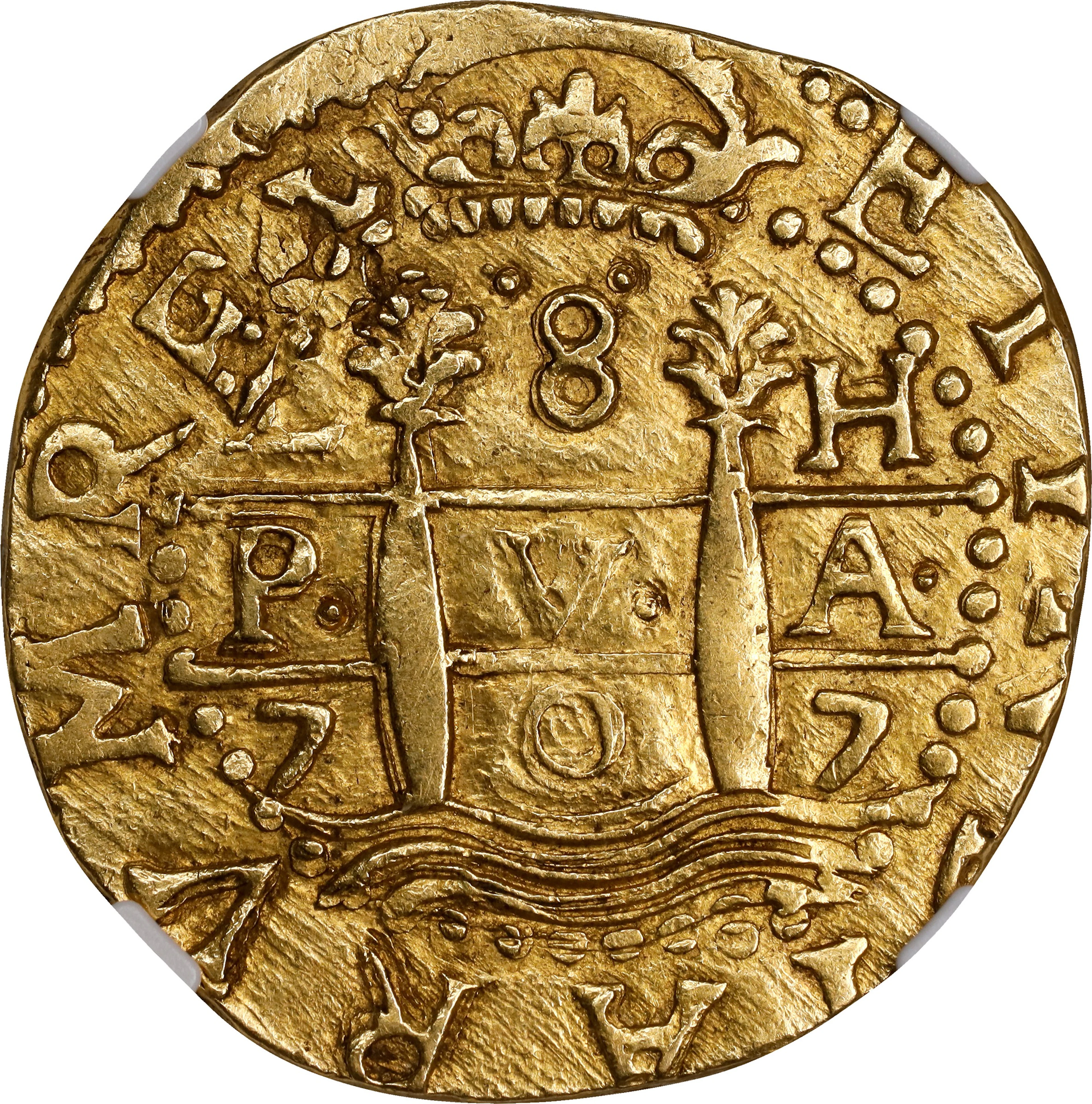 (◊) PERU. Cob 8 Escudos, 1707-L H. Lima Mint. Philip V. NGC AU-58.