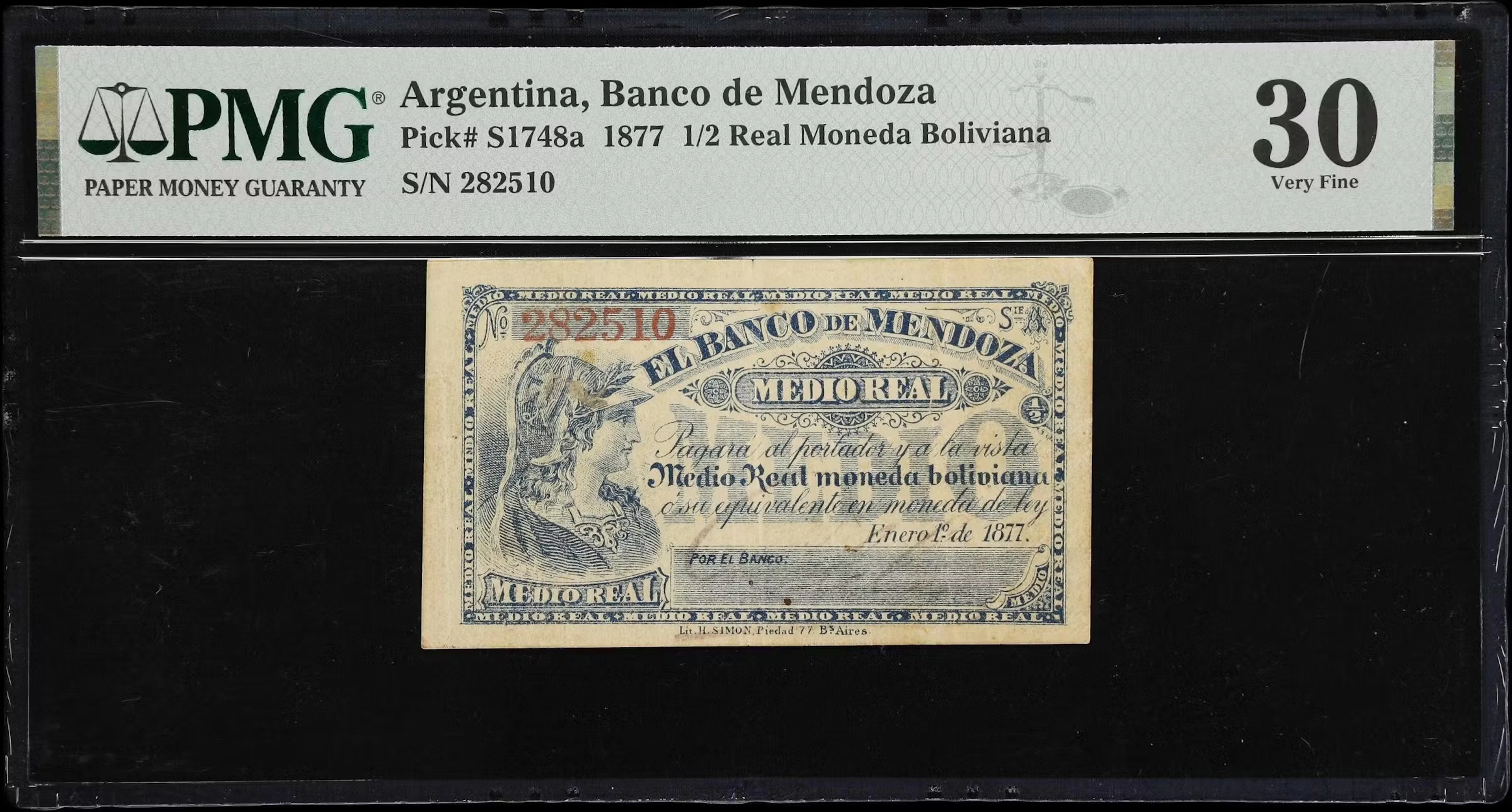 ARGENTINA. Banco de Mendoza. 1/2 Real Moneda Boliviana, 1.1.1877.