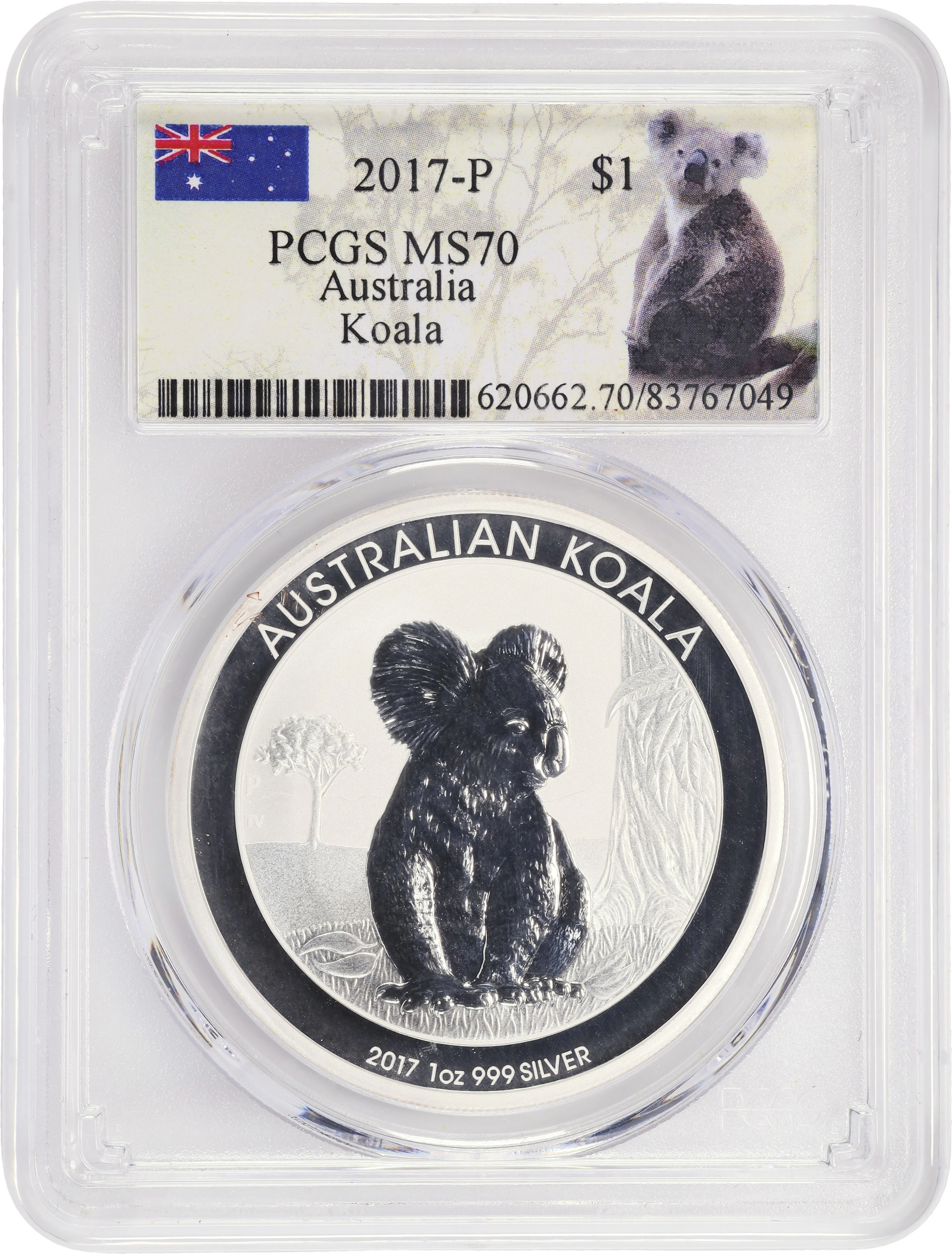 (1 oz, 31.104 g ASW). Australia. 2017-P 1 oz Silver Koala $1. MS-70 (PCGS).