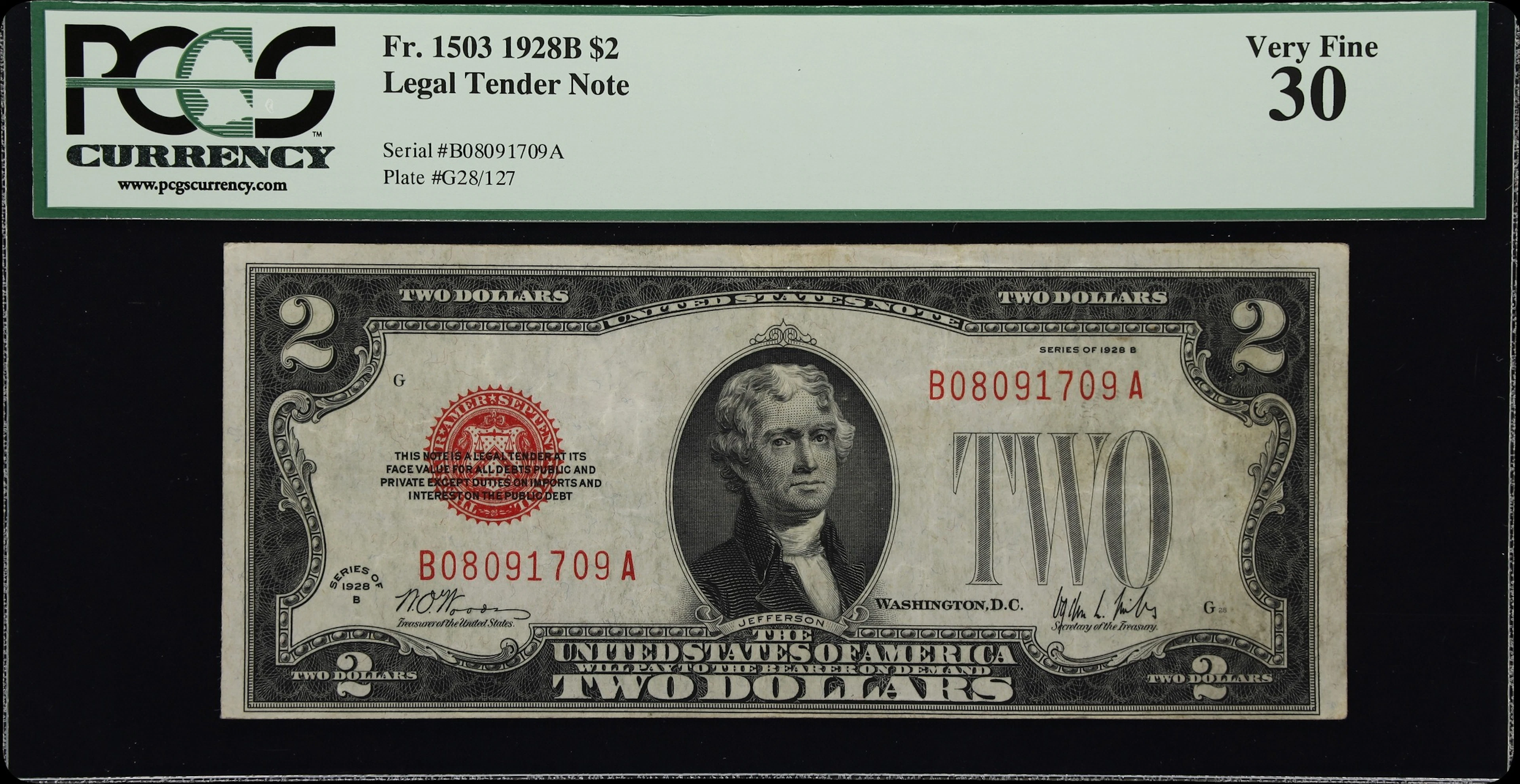 Fr. 1503. 1928B $2 Legal Tender Note. PCGS Currency Very Fine 30.