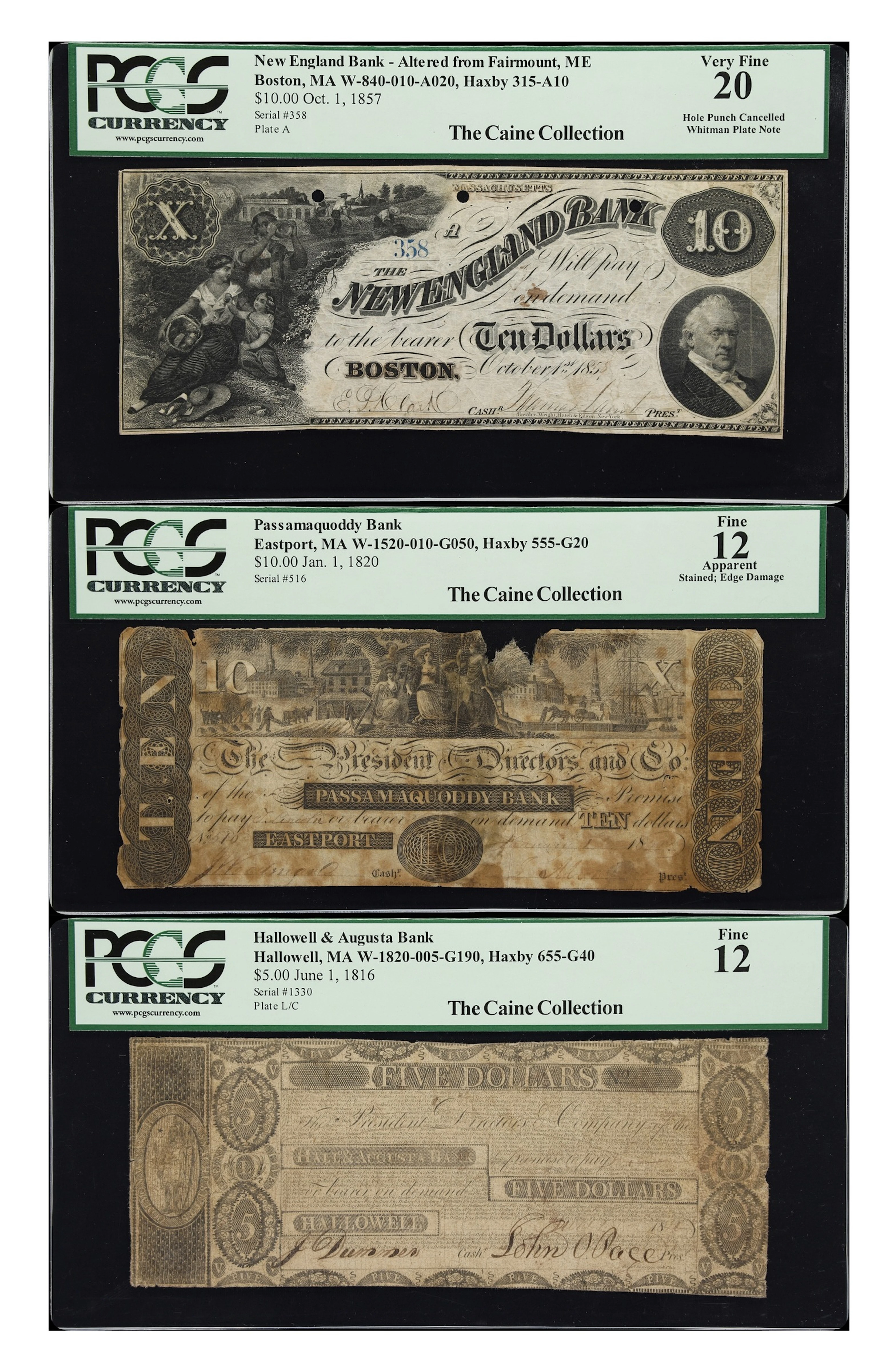 Lot of (3) Boston, Eastport & Hallowell, Massachusetts. Mixed Issuers.