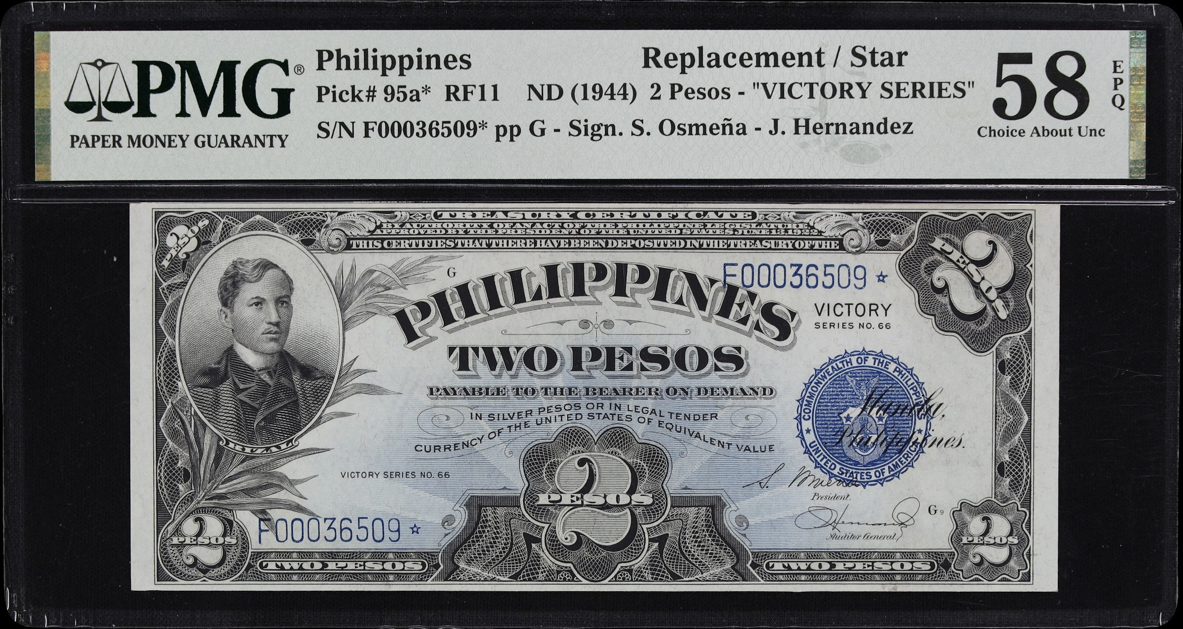 PHILIPPINES. Treasury of the Philippines. 2 Pesos, ND (1944). P-95a*.