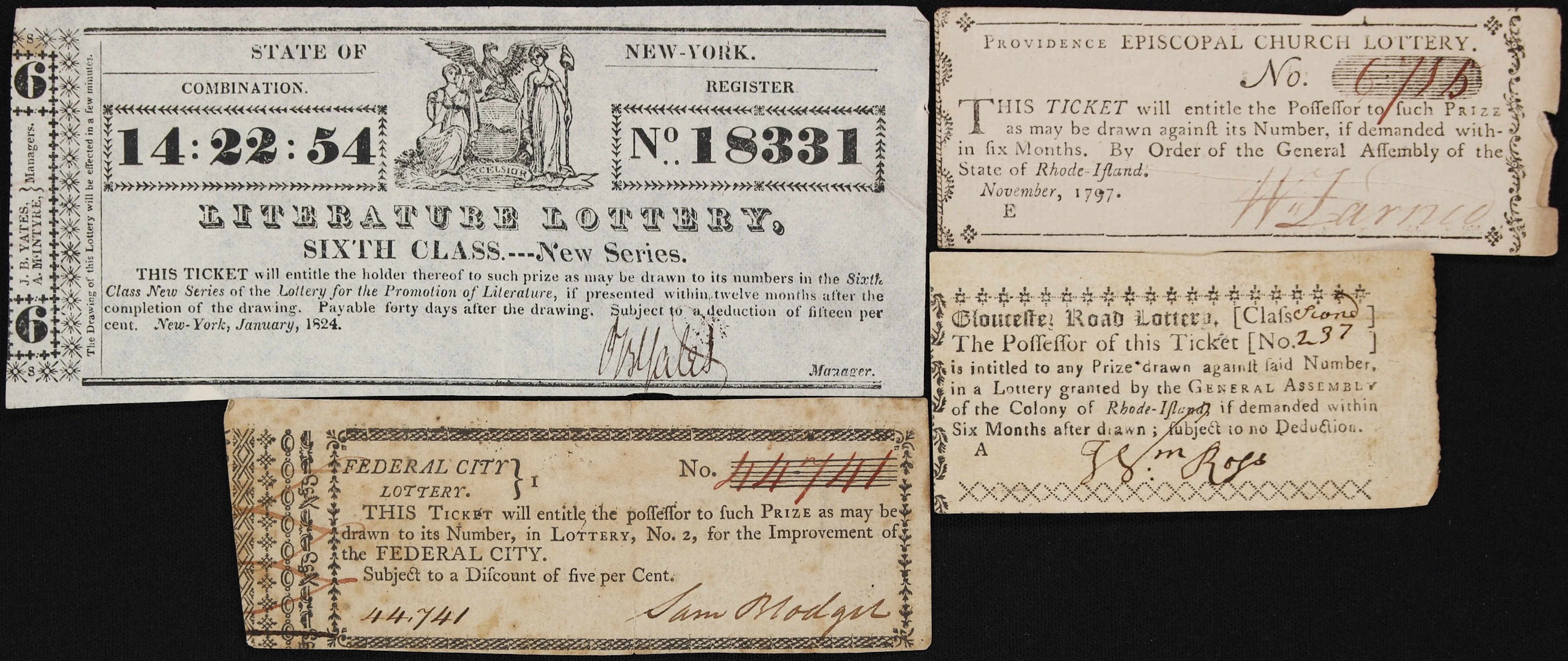 Lot of (4) District of Columbia, New York & Rhode Island. Mixed Lotteries.