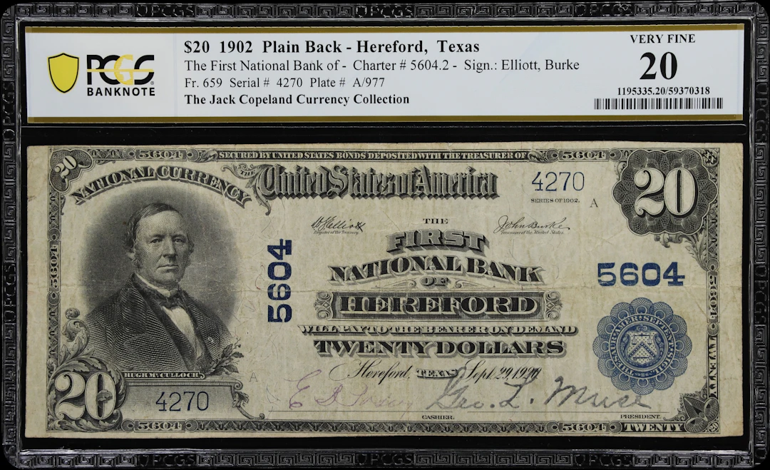 Hereford, Texas. $20 1902 Plain Back. Fr. 659. First NB. Charter #5604.