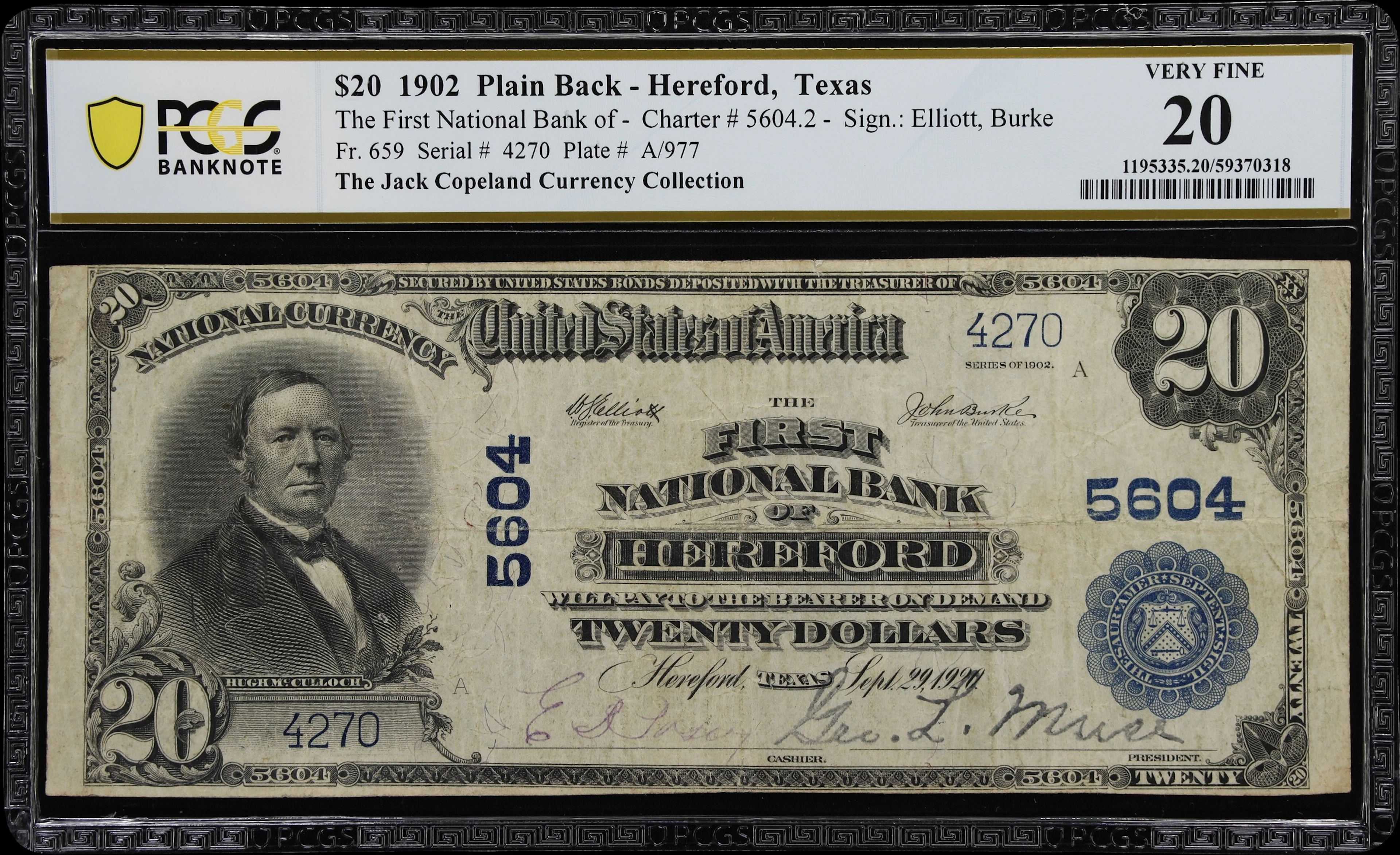 Hereford, Texas. $20 1902 Plain Back. Fr. 659. First NB. Charter #5604.