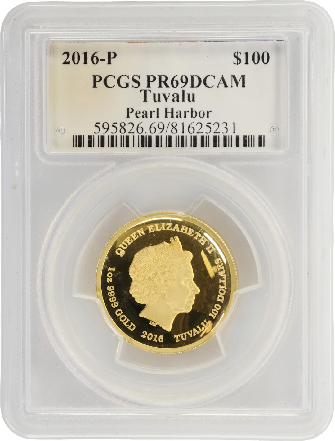 (1 oz, 31.104 g AGW). Tuvalu. 2016-P Pearl Harbor Gold $100. PR-69 DCAM (PCGS).