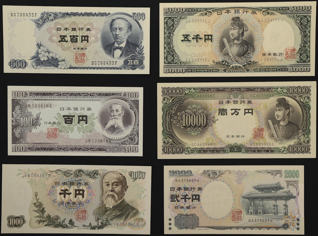 JAPAN. Lot of (6). Bank of Japan. 100, 500, 1000, 2000, 5000, & 10,000