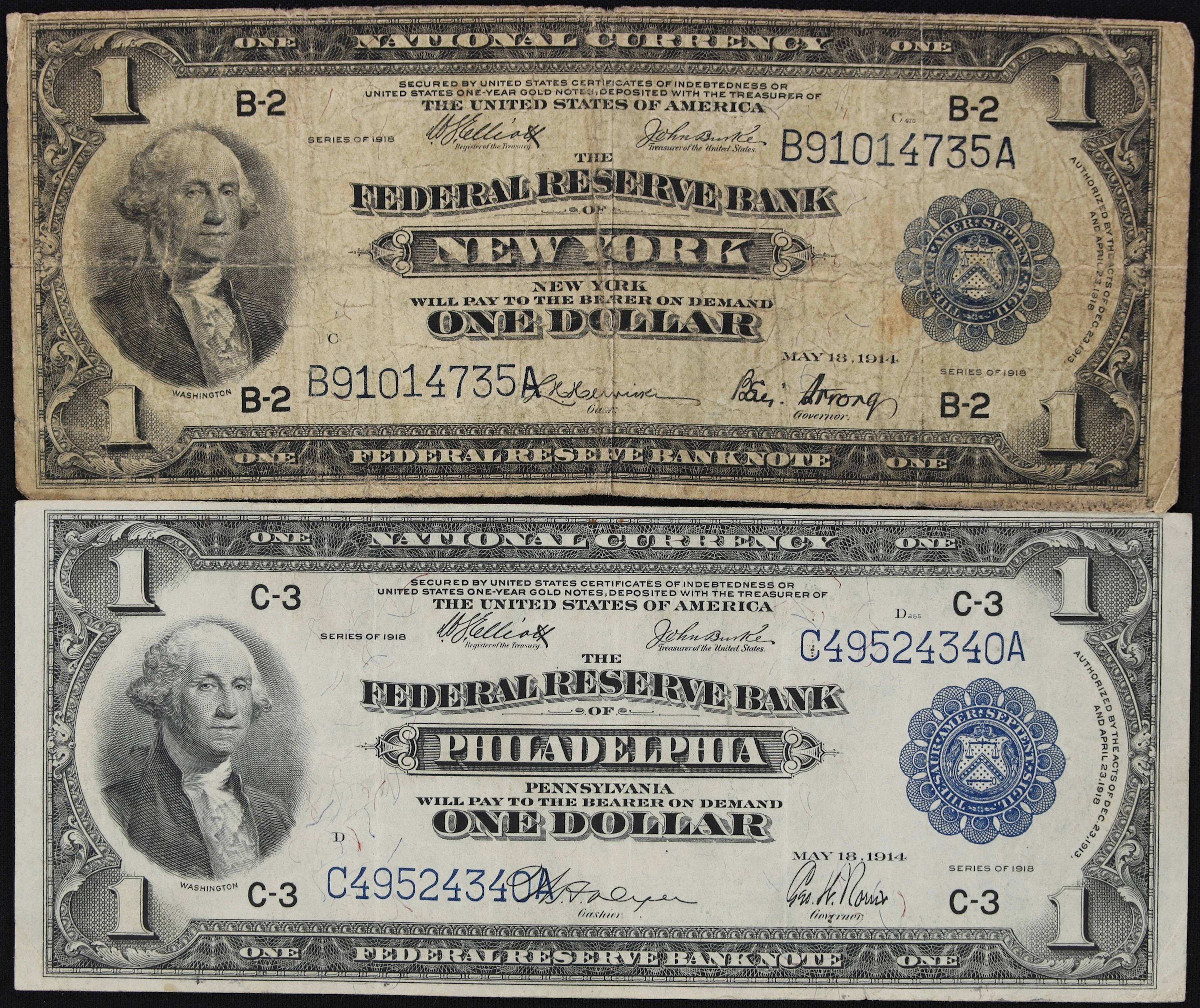 Lot of (2) Fr. 712 & 717. 1918 $1 Federal Reserve Bank Notes. Very