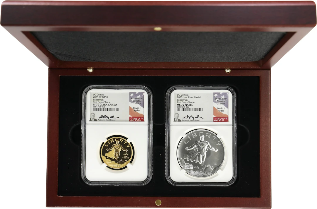 (0.5 oz, 15.552 g AGW). 2025 DC Comics Superman Gold & Silver Two-Piece
