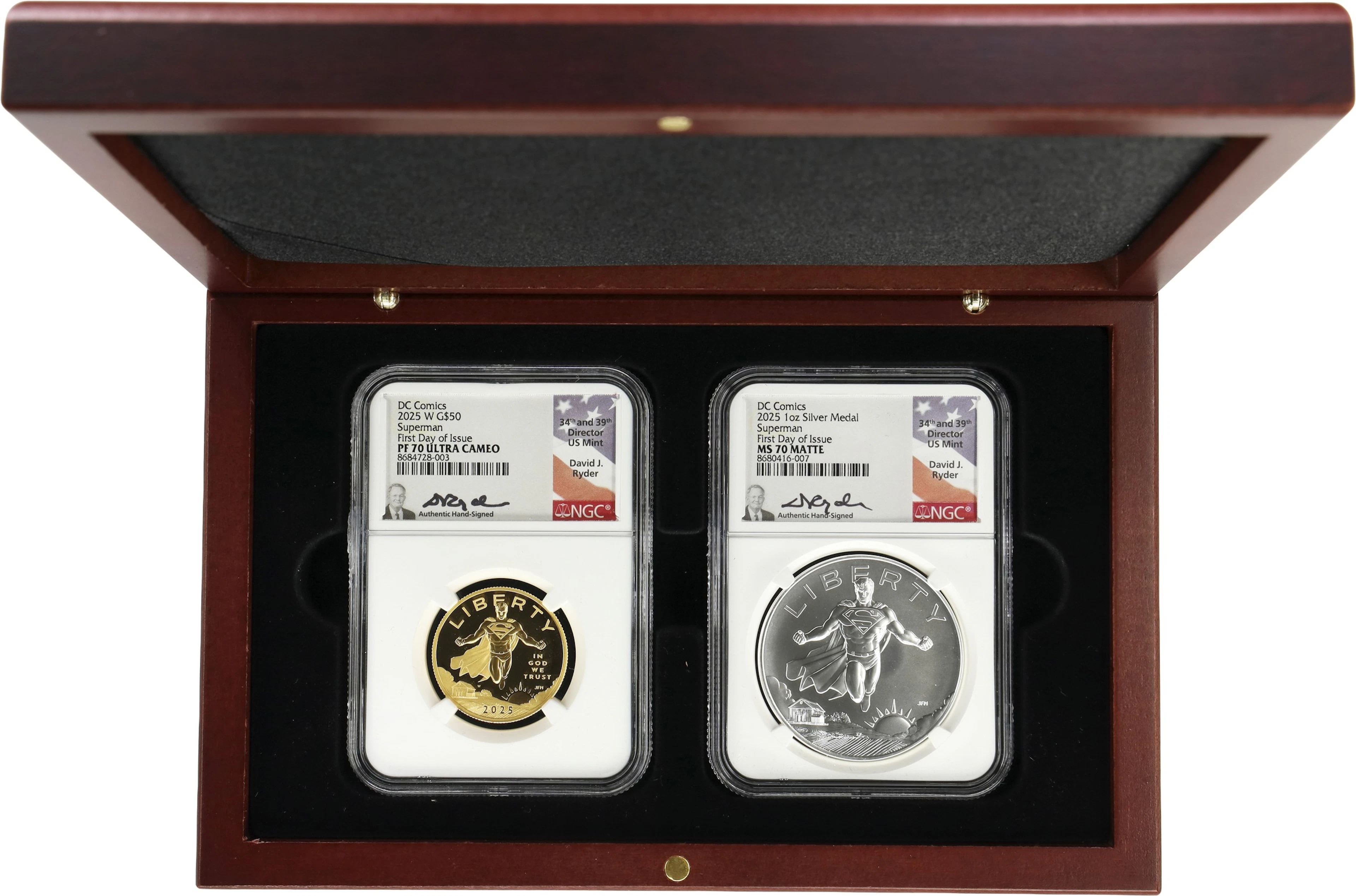 (0.5 oz, 15.552 g AGW). 2025 DC Comics Superman Gold & Silver Two-Piece