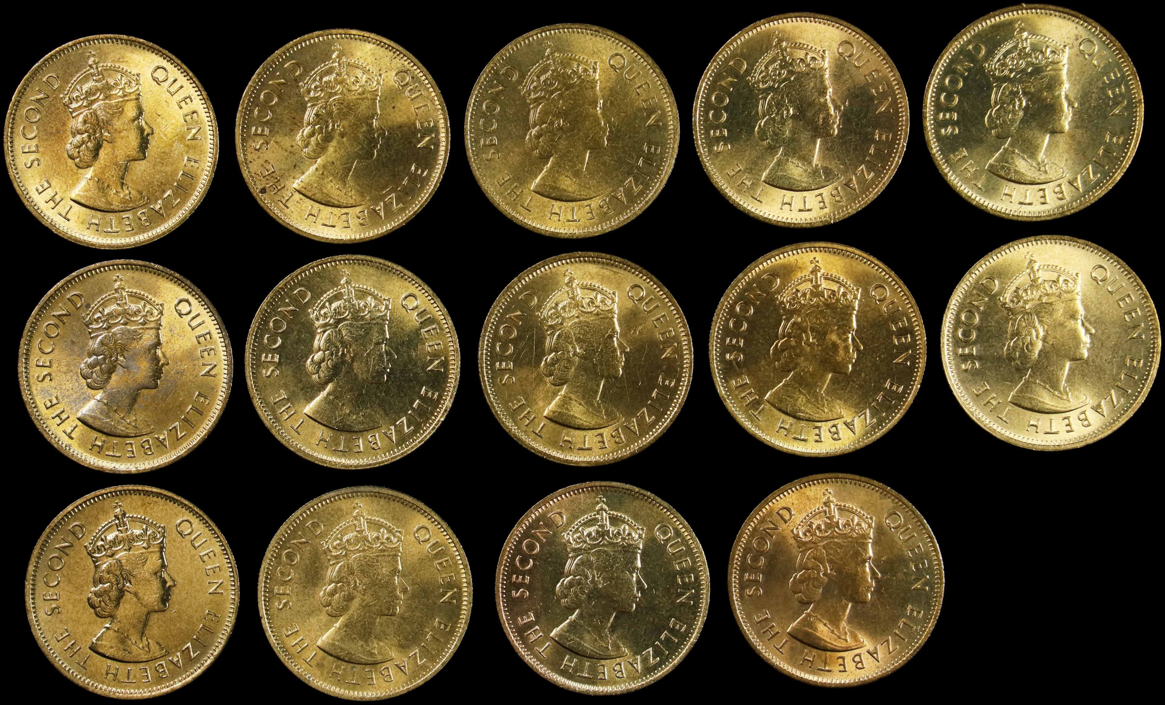 (t) HONG KONG (SAR). Group of 10 Cents (14 Pieces), 1980. Llantrisant