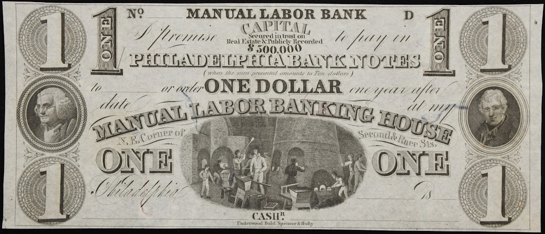 Philadelphia, Pennsylvania. Manual Labor Bank. 18xx $1. Choice Uncirculated.