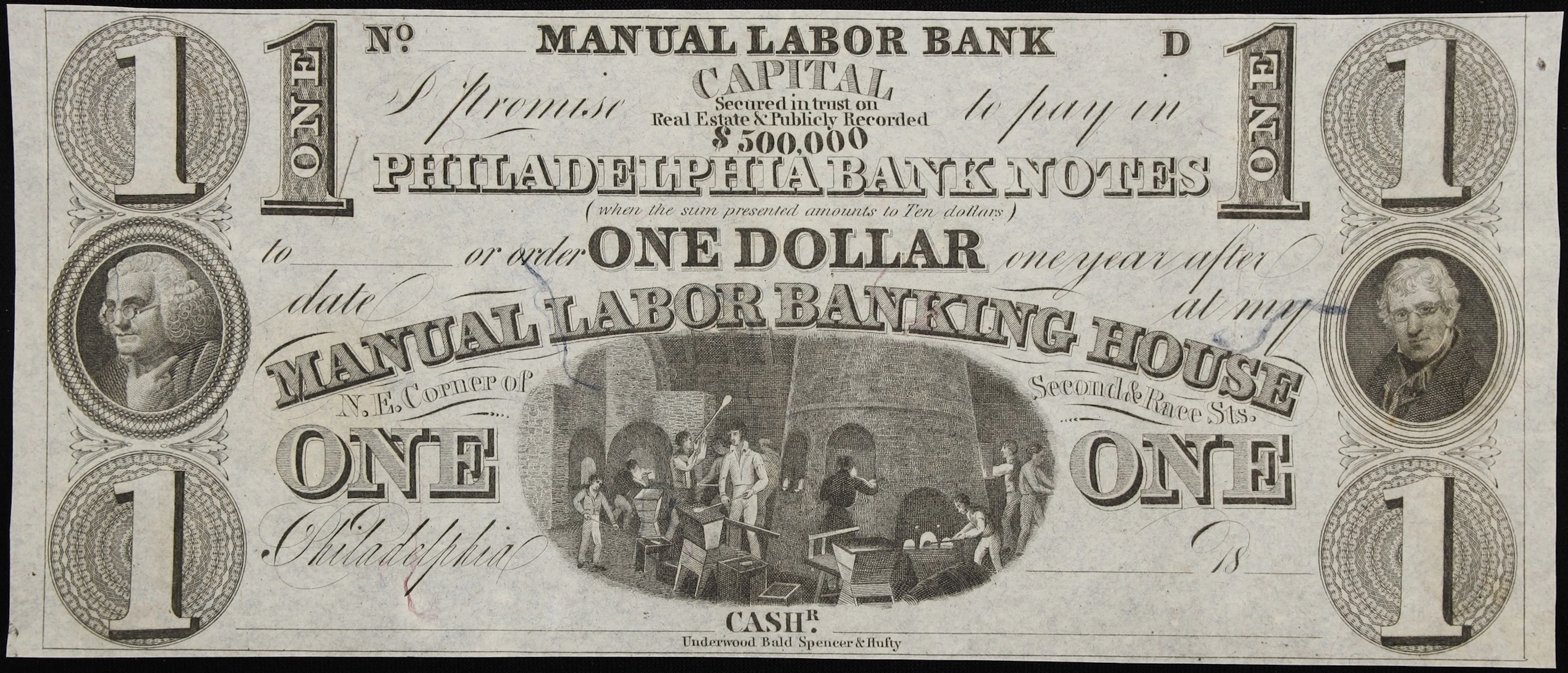 Philadelphia, Pennsylvania. Manual Labor Bank. 18xx $1. Choice Uncirculated.