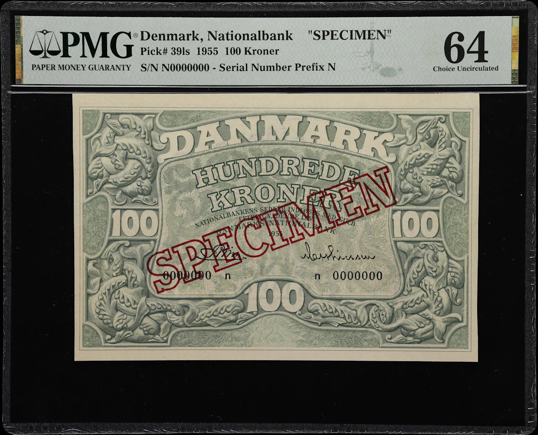 (◊) DENMARK. Danmarks Nationalbank. 100 Kroner, 1955. P-39ls. Specimen.