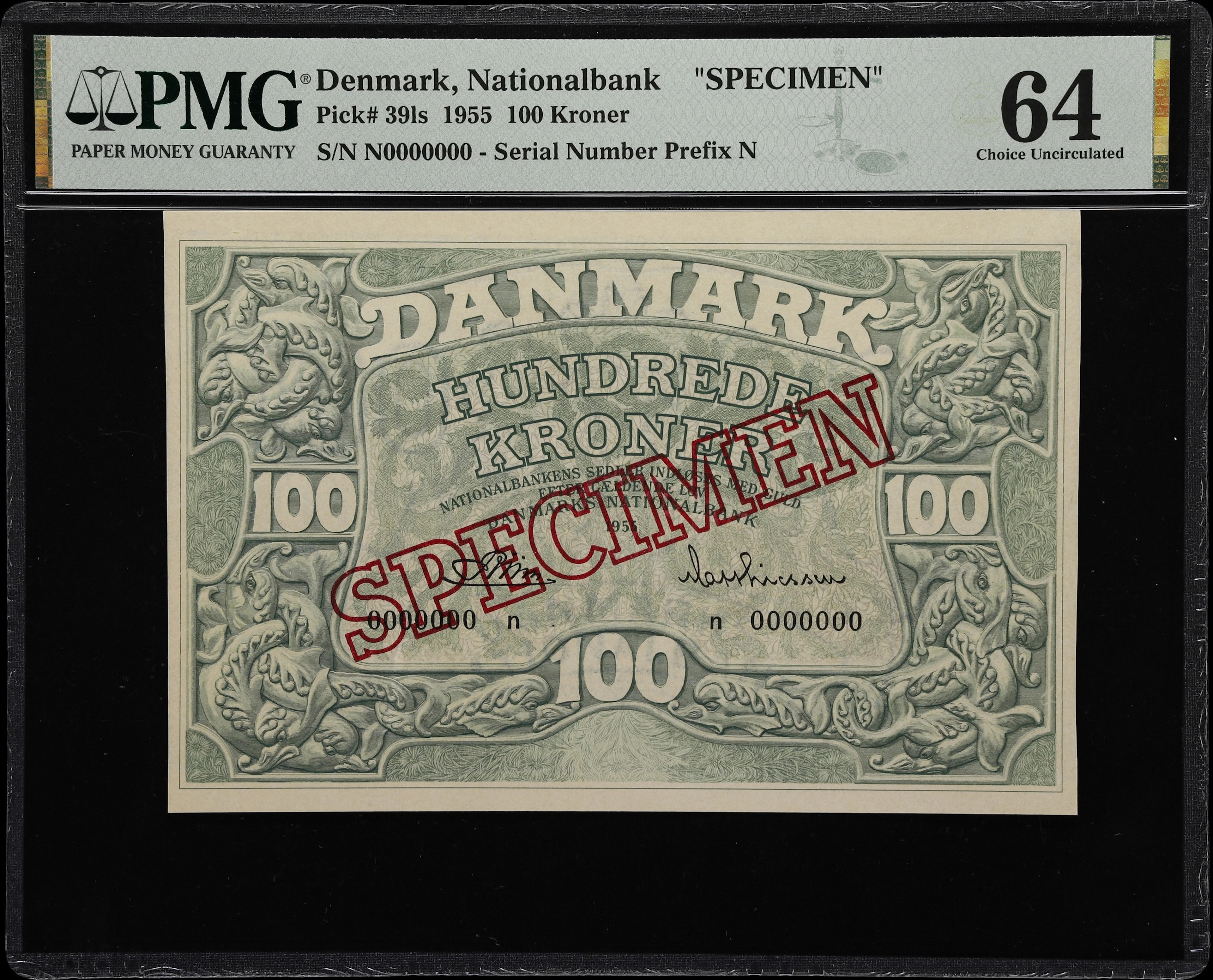 (◊) DENMARK. Danmarks Nationalbank. 100 Kroner, 1955. P-39ls. Specimen.