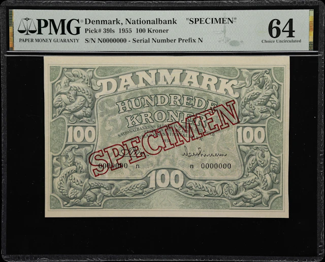 (◊) DENMARK. Danmarks Nationalbank. 100 Kroner, 1955. P-39ls. Specimen.
