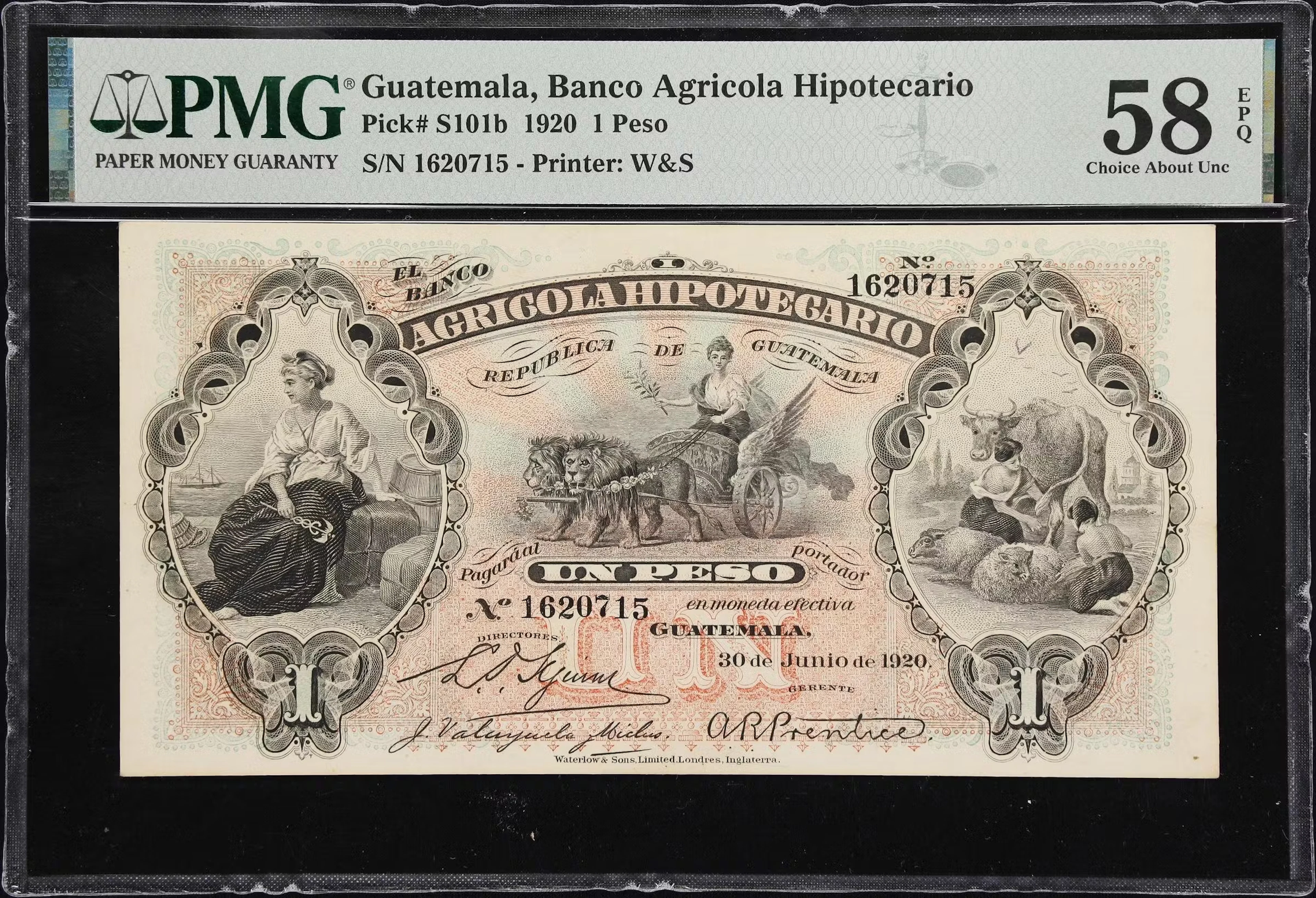 GUATEMALA. Banco Agricola Hipotecario. 1 Peso, 30.6.1920. P-S101b.