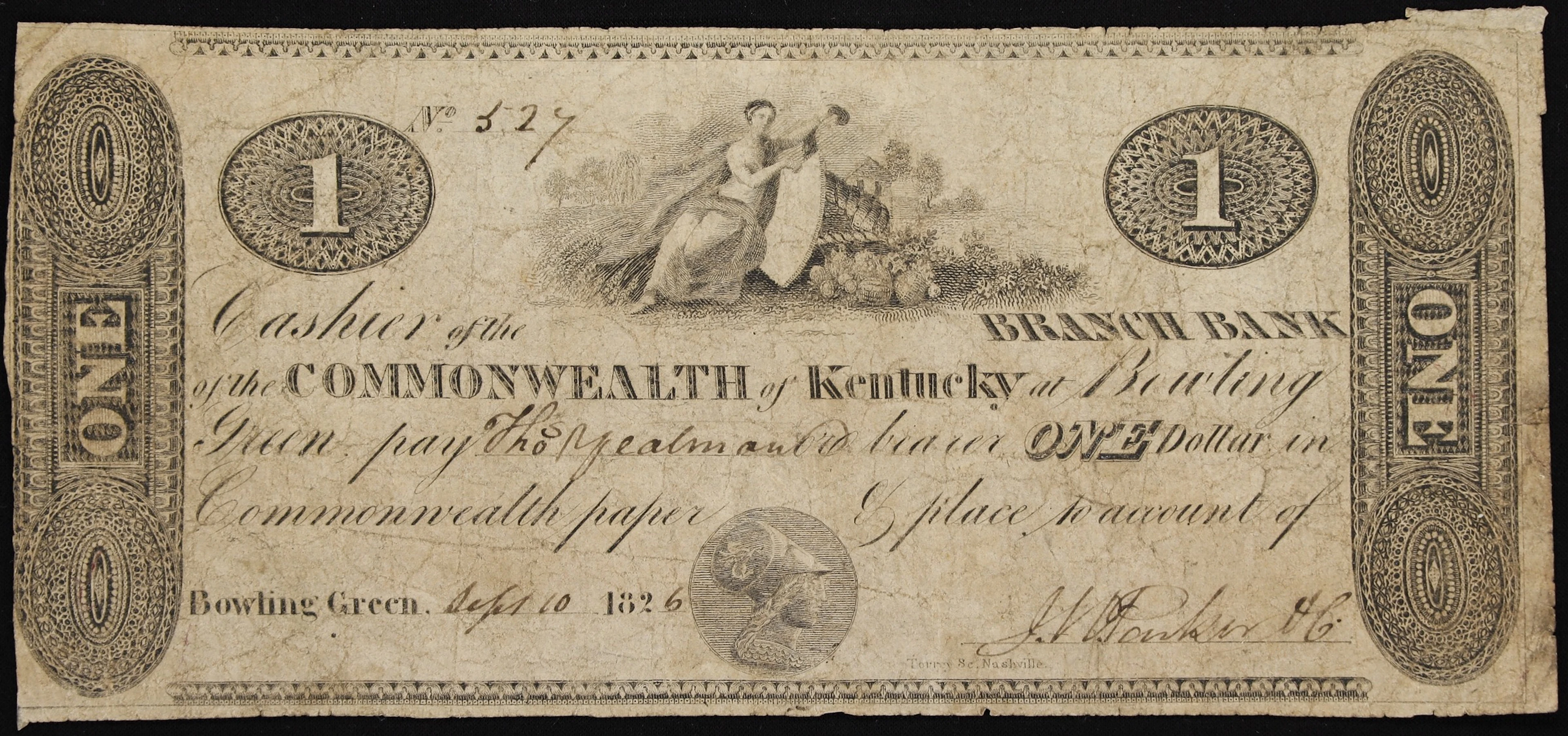 Bowling Green, Kentucky. Commonwealth of Kentucky. 1826 $1. Very Good.