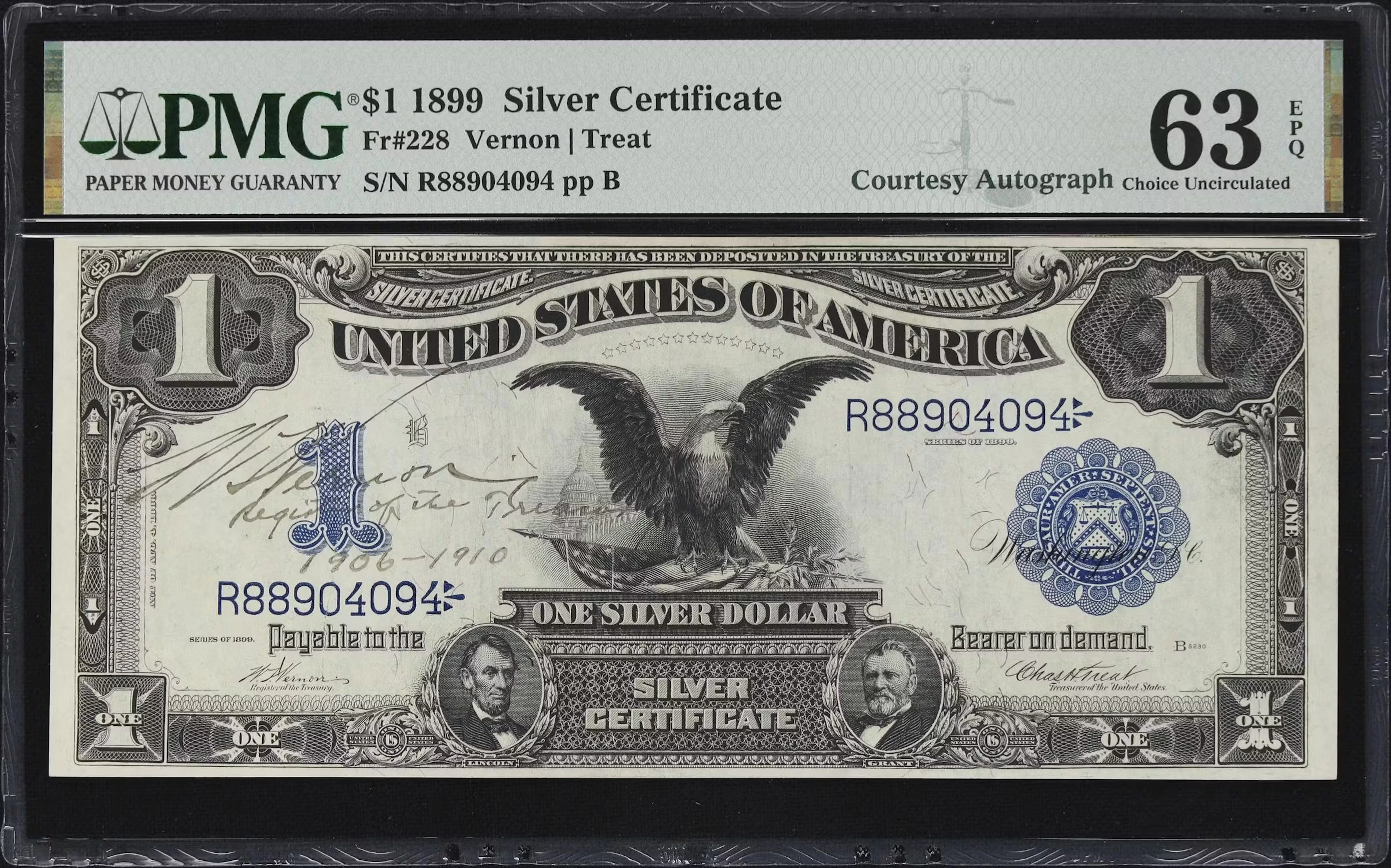 Fr. 228. 1899 $1 Silver Certificate. PMG Choice Uncirculated 63 EPQ.