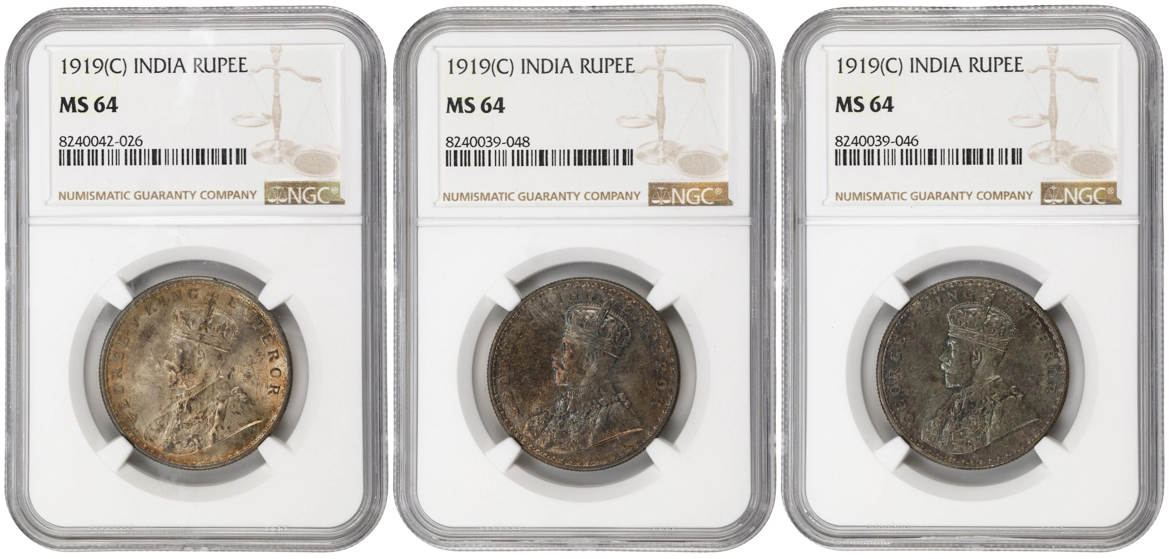INDIA. Trio of Rupees (3 Pieces), 1919-(C). Calcutta Mint. George