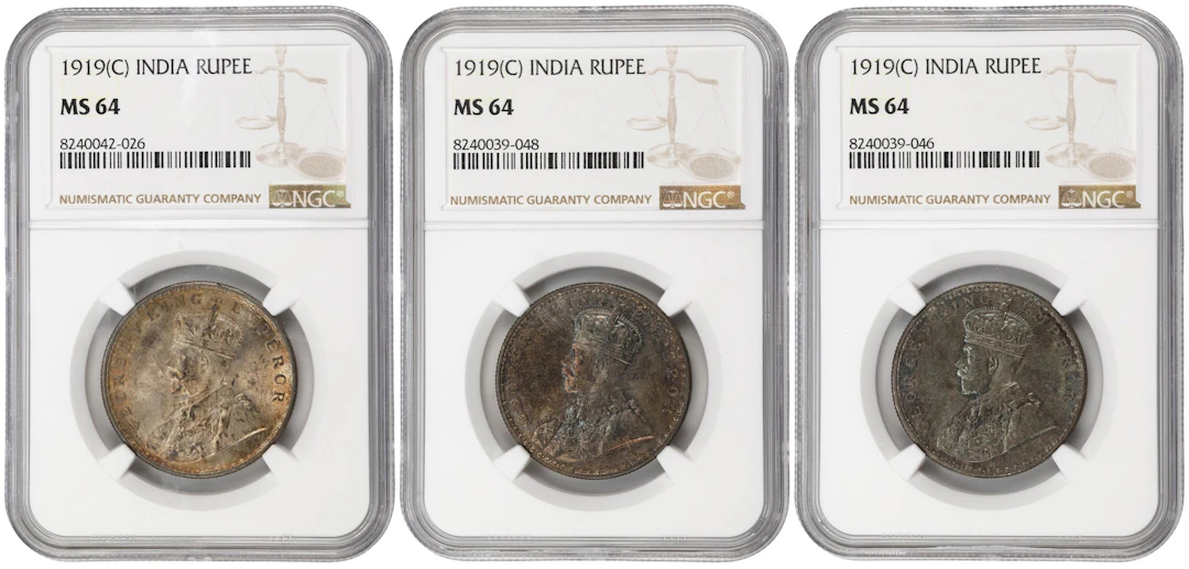 INDIA. Trio of Rupees (3 Pieces), 1919-(C). Calcutta Mint. George