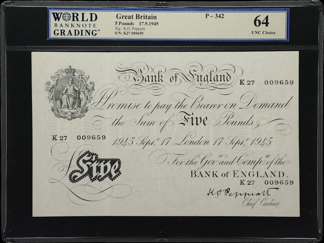 GREAT BRITAIN. Bank of England. 5 Pounds, 17.9.1945. P-342. WBG Choice