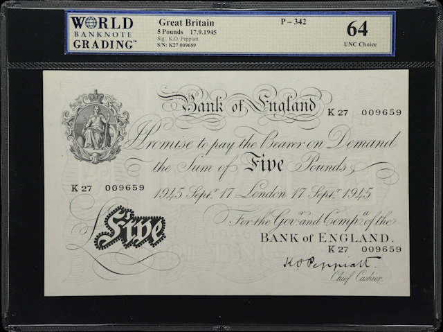 GREAT BRITAIN. Bank of England. 5 Pounds, 17.9.1945. P-342. WBG Choice