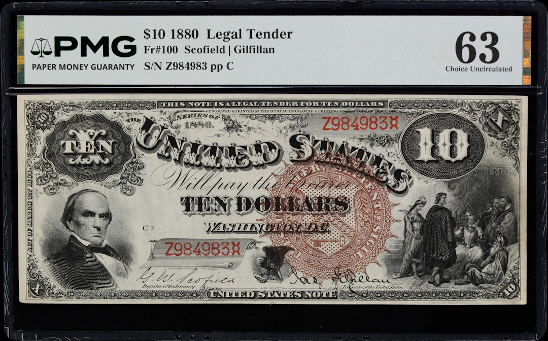 Fr. 100. 1880 $10 Legal Tender Note. PMG Choice Uncirculated 63.
