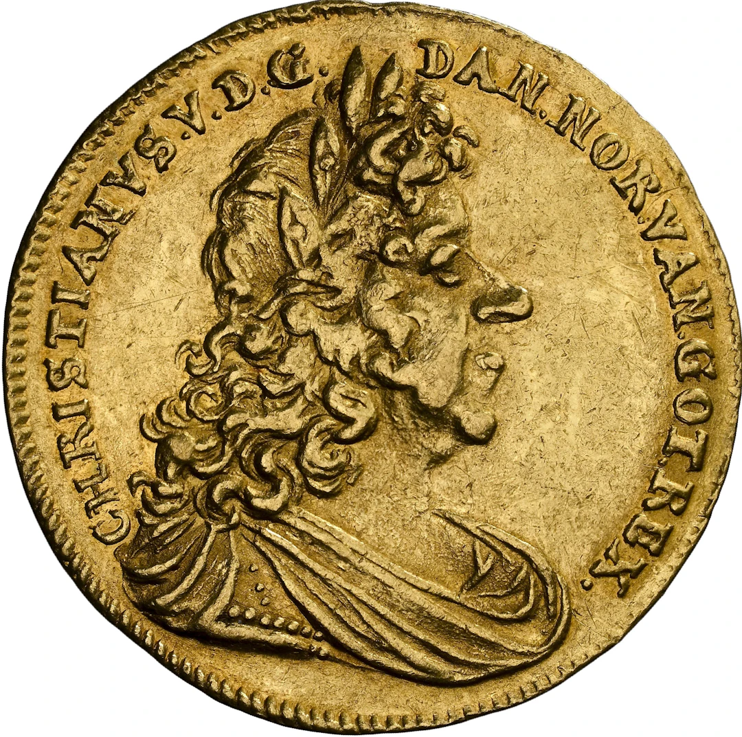 DENMARK. Ducat, 1692. Copenhagen Mint. Christian V. NGC AU-55.