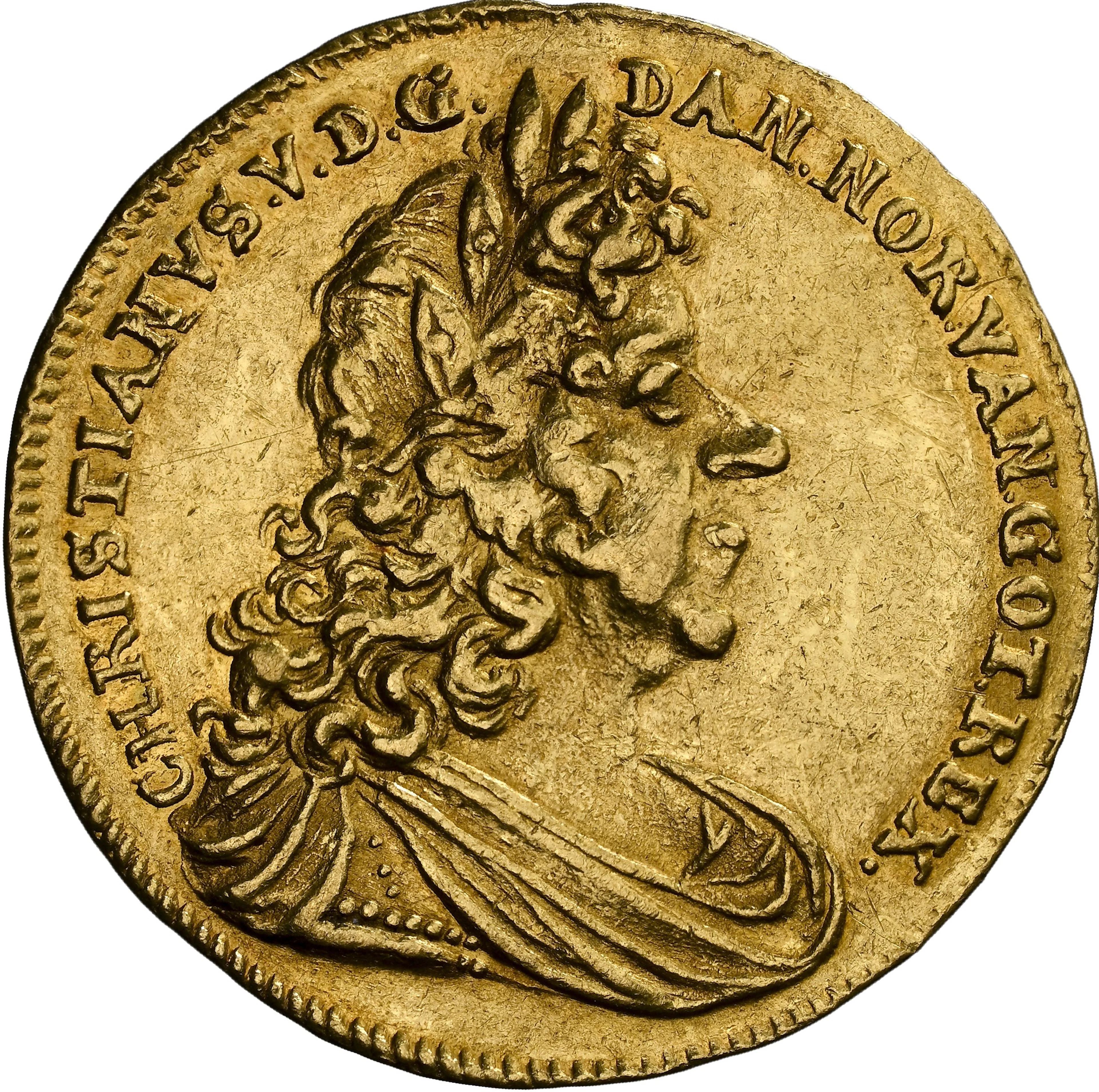 DENMARK. Ducat, 1692. Copenhagen Mint. Christian V. NGC AU-55.